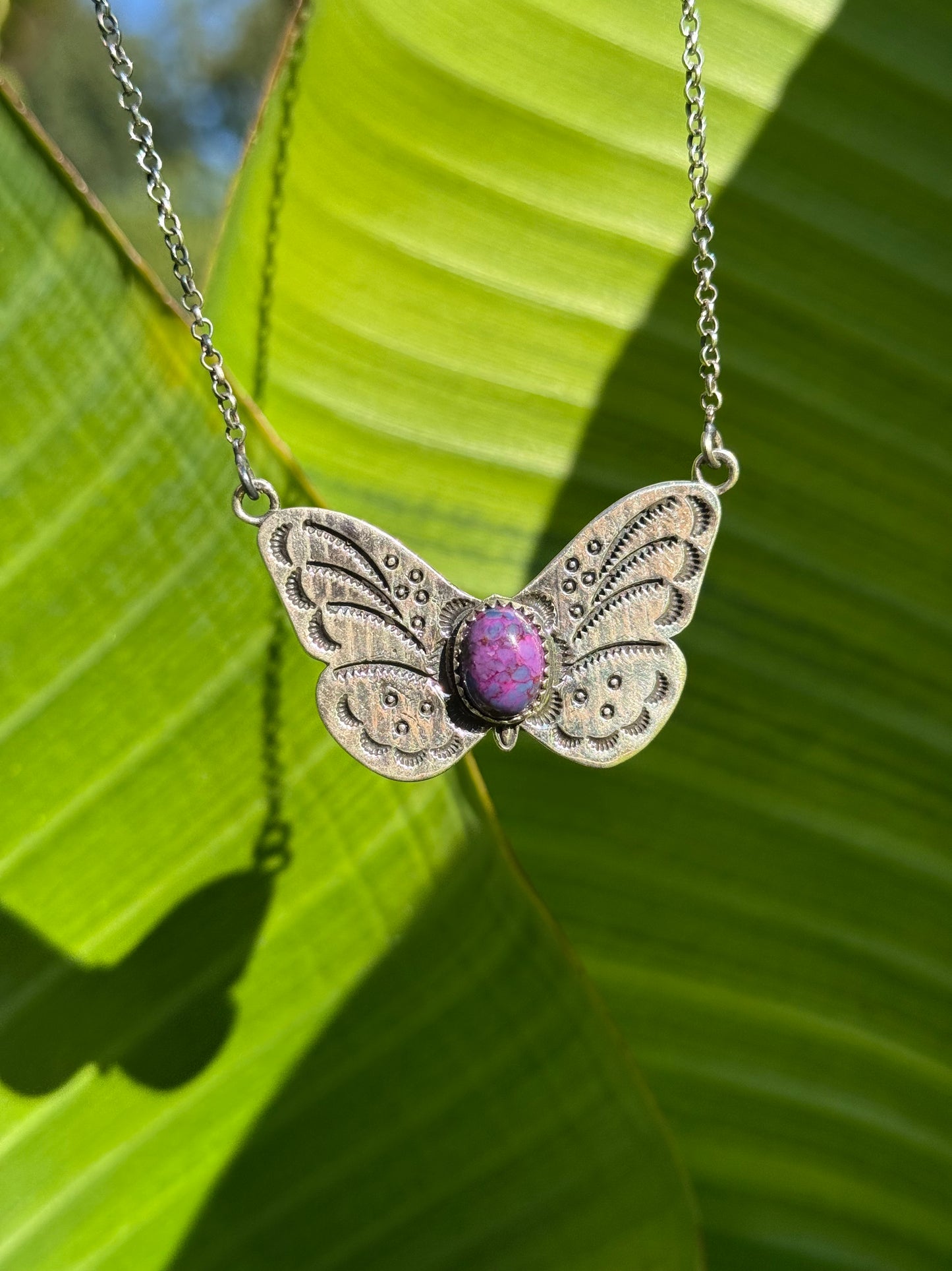 Purple Mojave Silver Butterfly Sterling Silver 925 Necklace