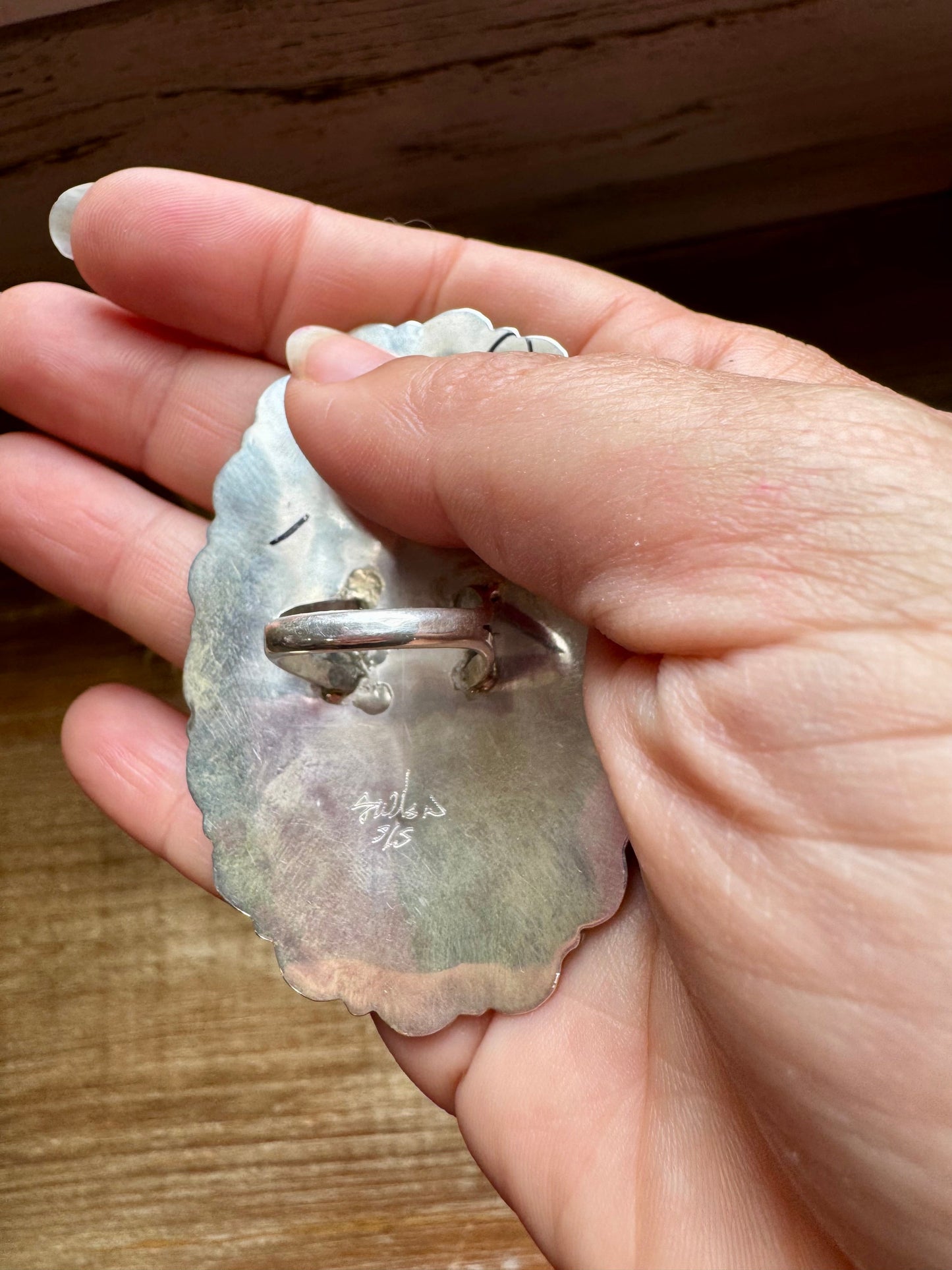 Kingman Turquoise Cluster Ring – Navajo Handmade by Jaz Wilson, Size 7.5