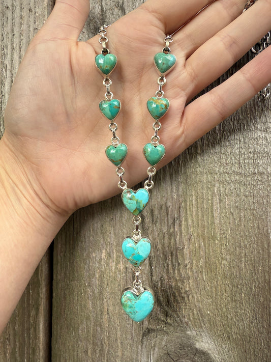 Turquoise Heart Lariat Sterling Silver Necklace