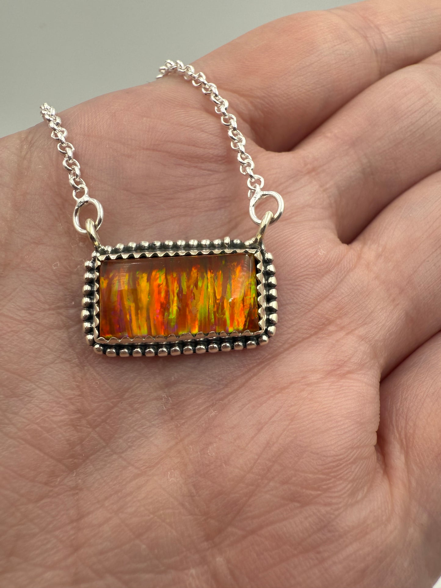 Aurora Opal Sterling Silver Bar Necklaces