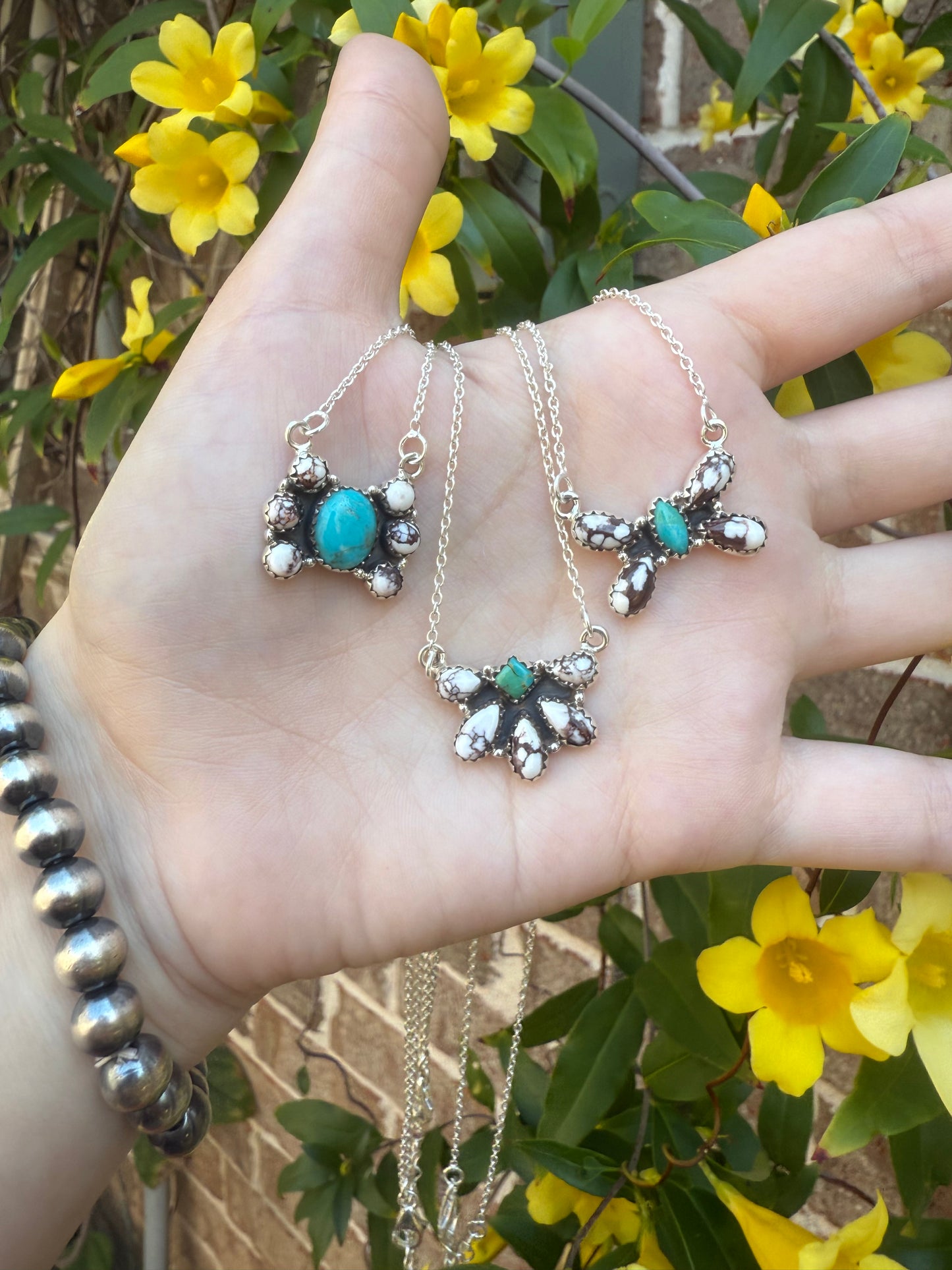 Turquoise and White Buffalo Sterling Silver Necklace