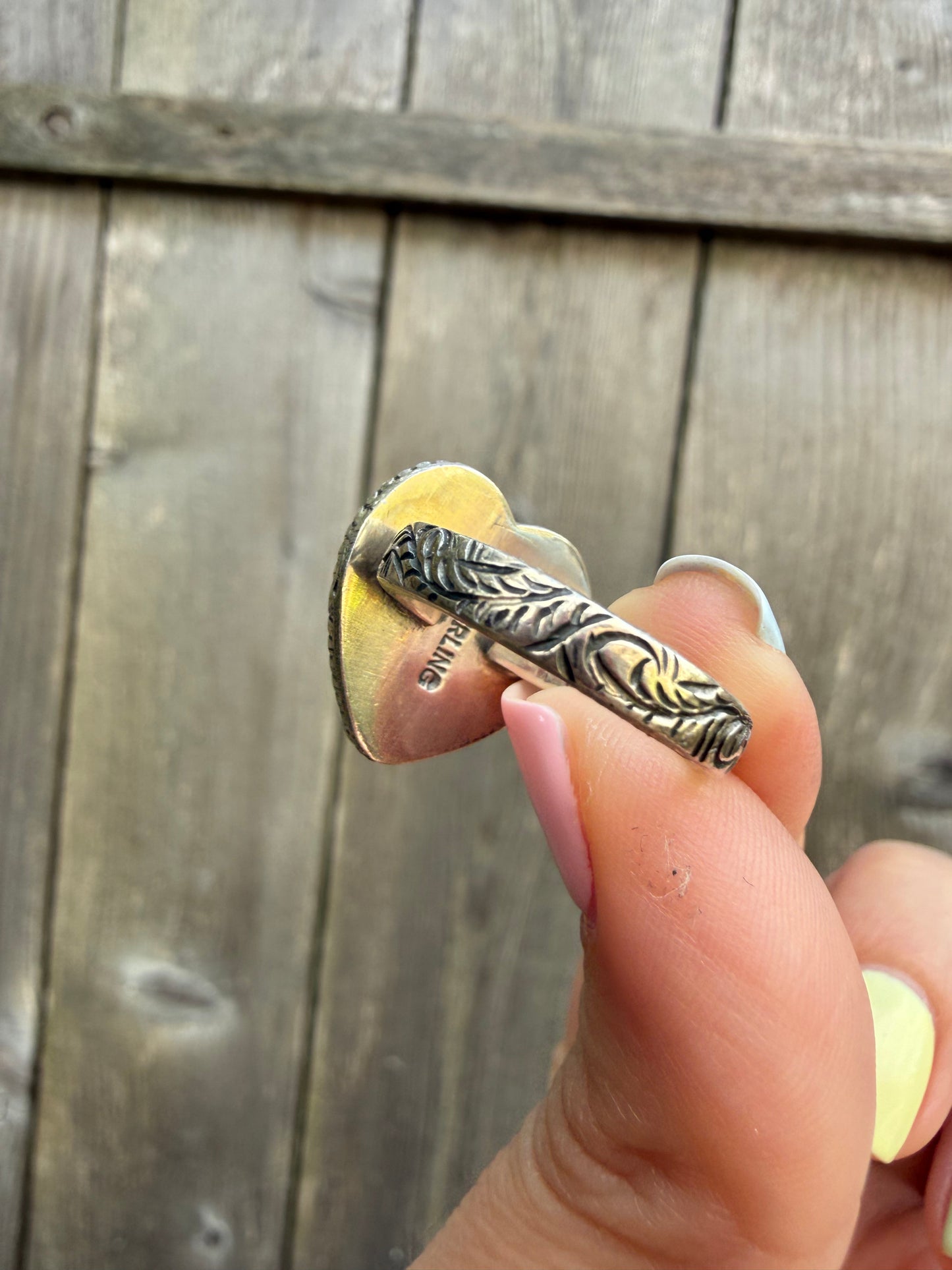 Pink Conch Heart Sterling Silver Ring - Size 7