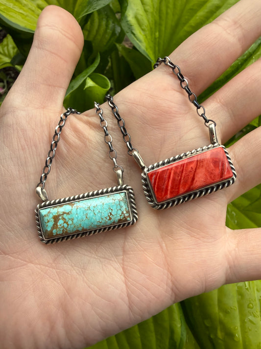 Native Mine 8 or Red Spiny Bar Sterling Silver Necklace