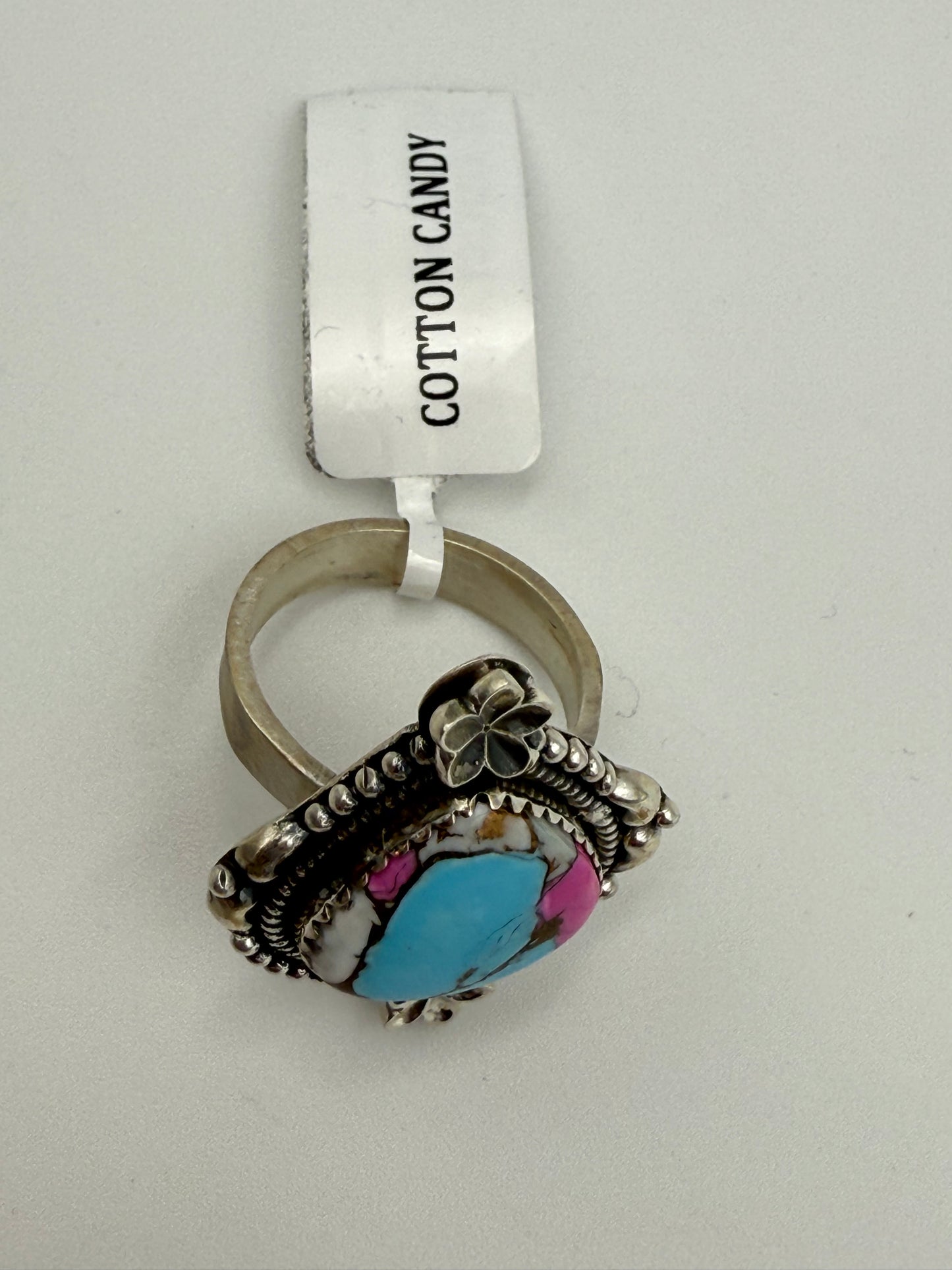 Cotton Candy Turquoise Sterling Silver Adjustable Ring