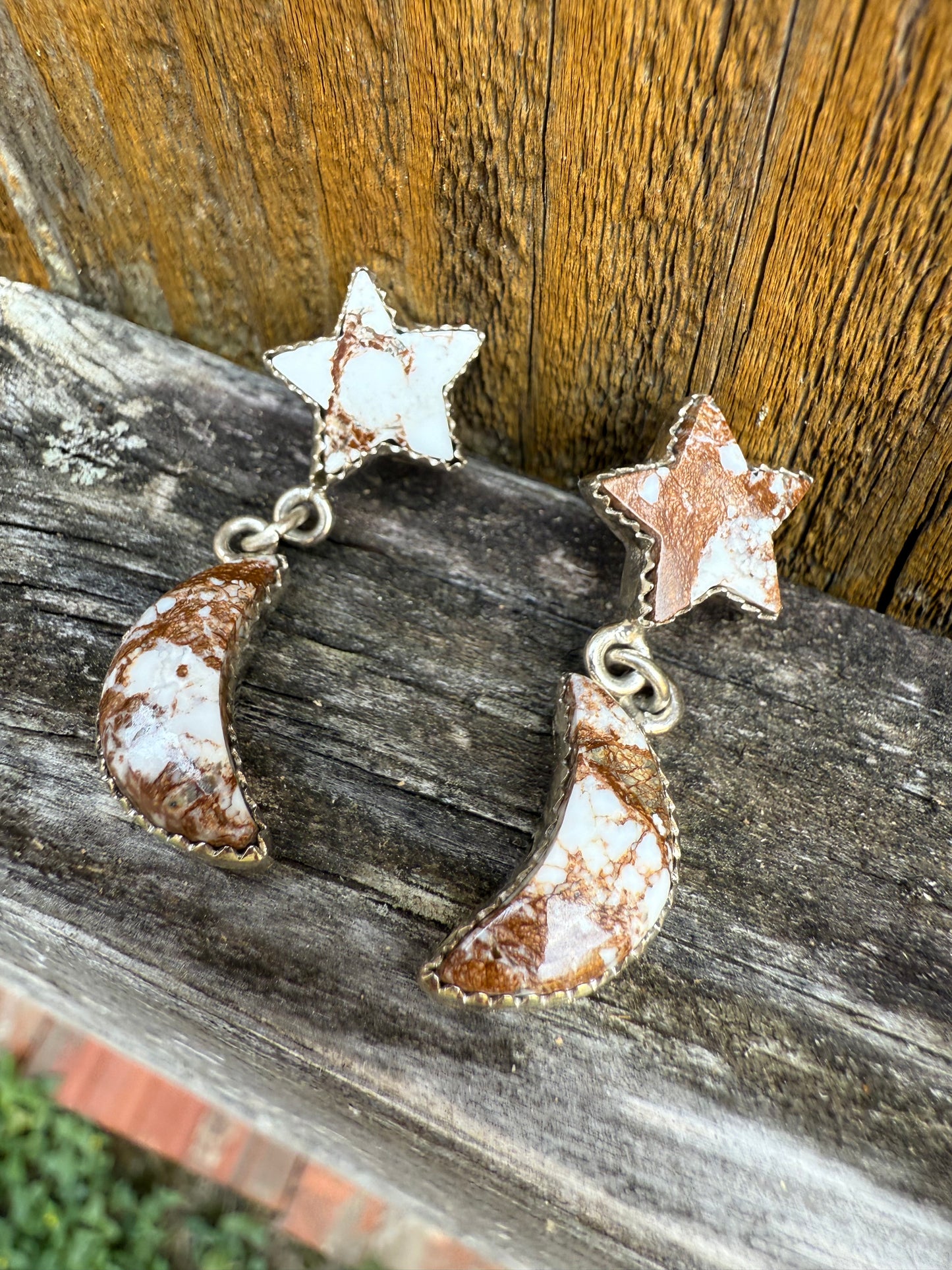 Wild Horse Star and Moon Sterling Silver Gemstone Earrings