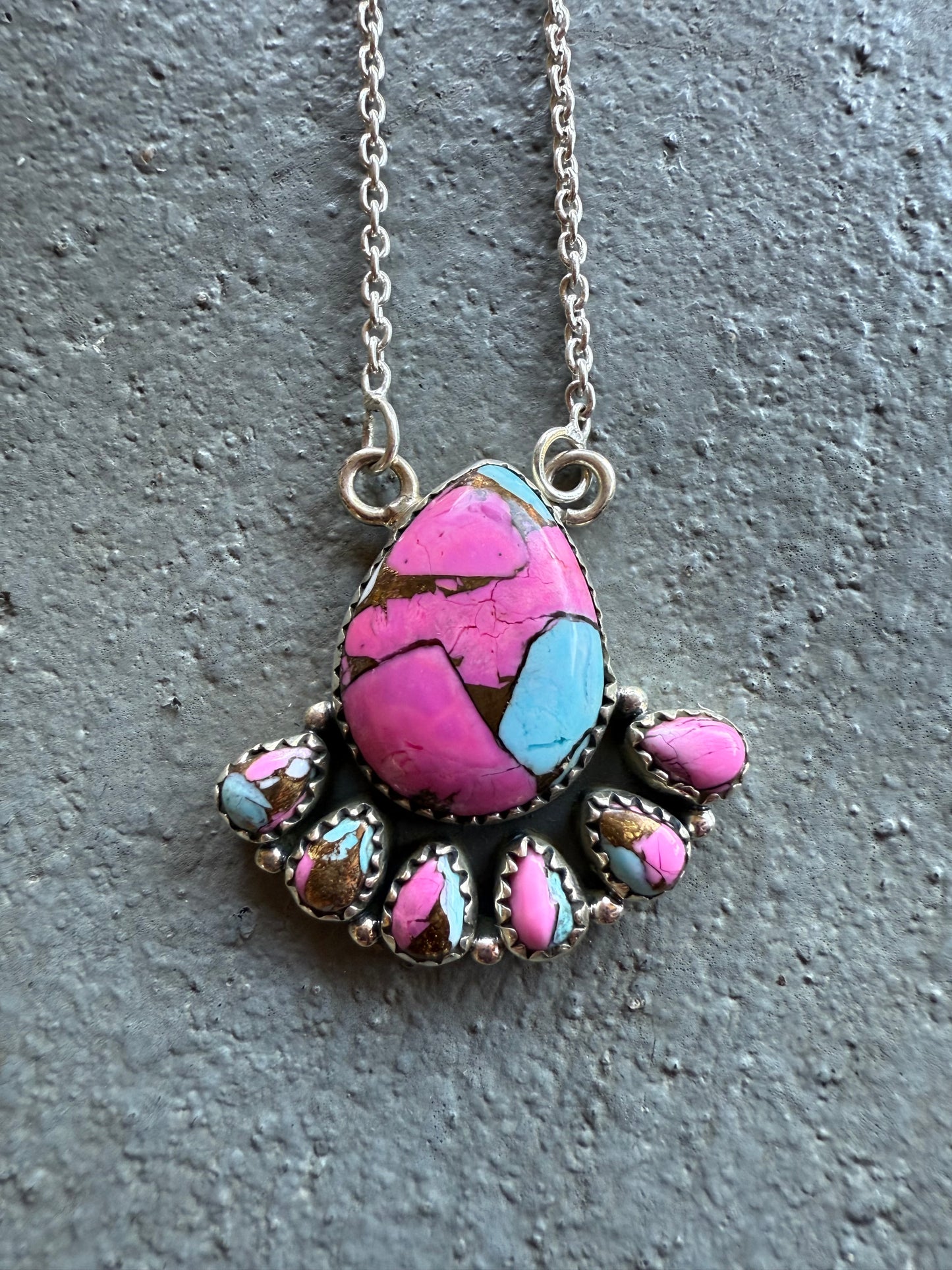 Cotton Candy Turquoise Pendant Necklace 925 Sterling Silver