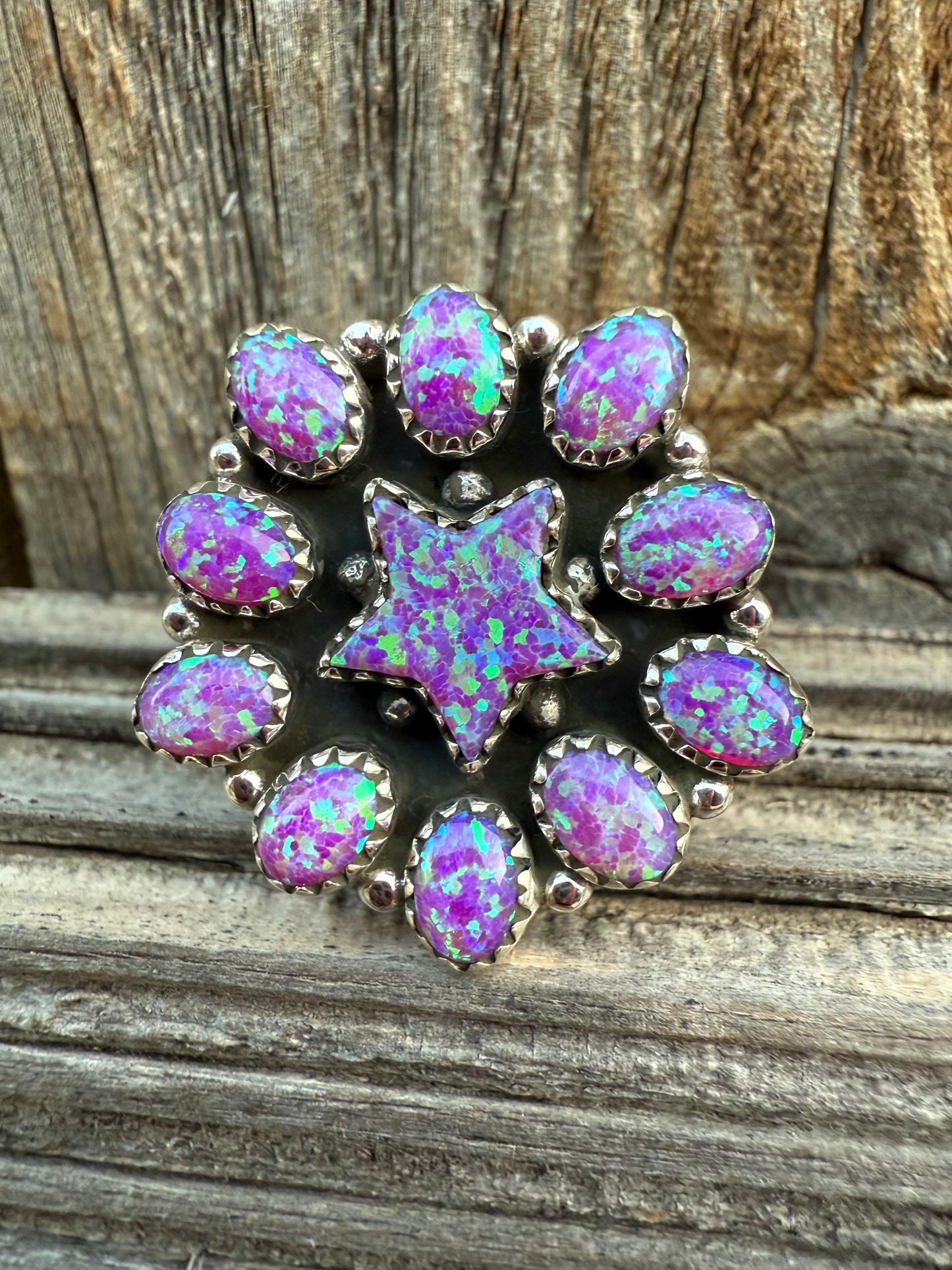 Purple Fire Opal Starburst Sterling Silver 925 Ring