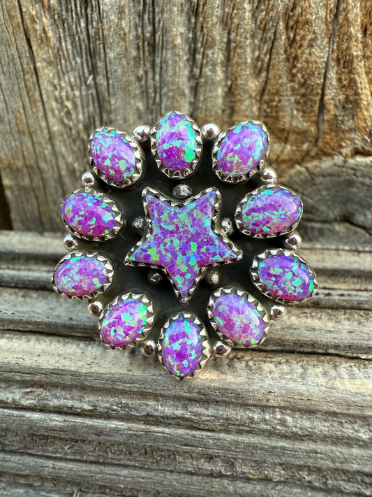 Purple Fire Opal Starburst Sterling Silver 925 Ring