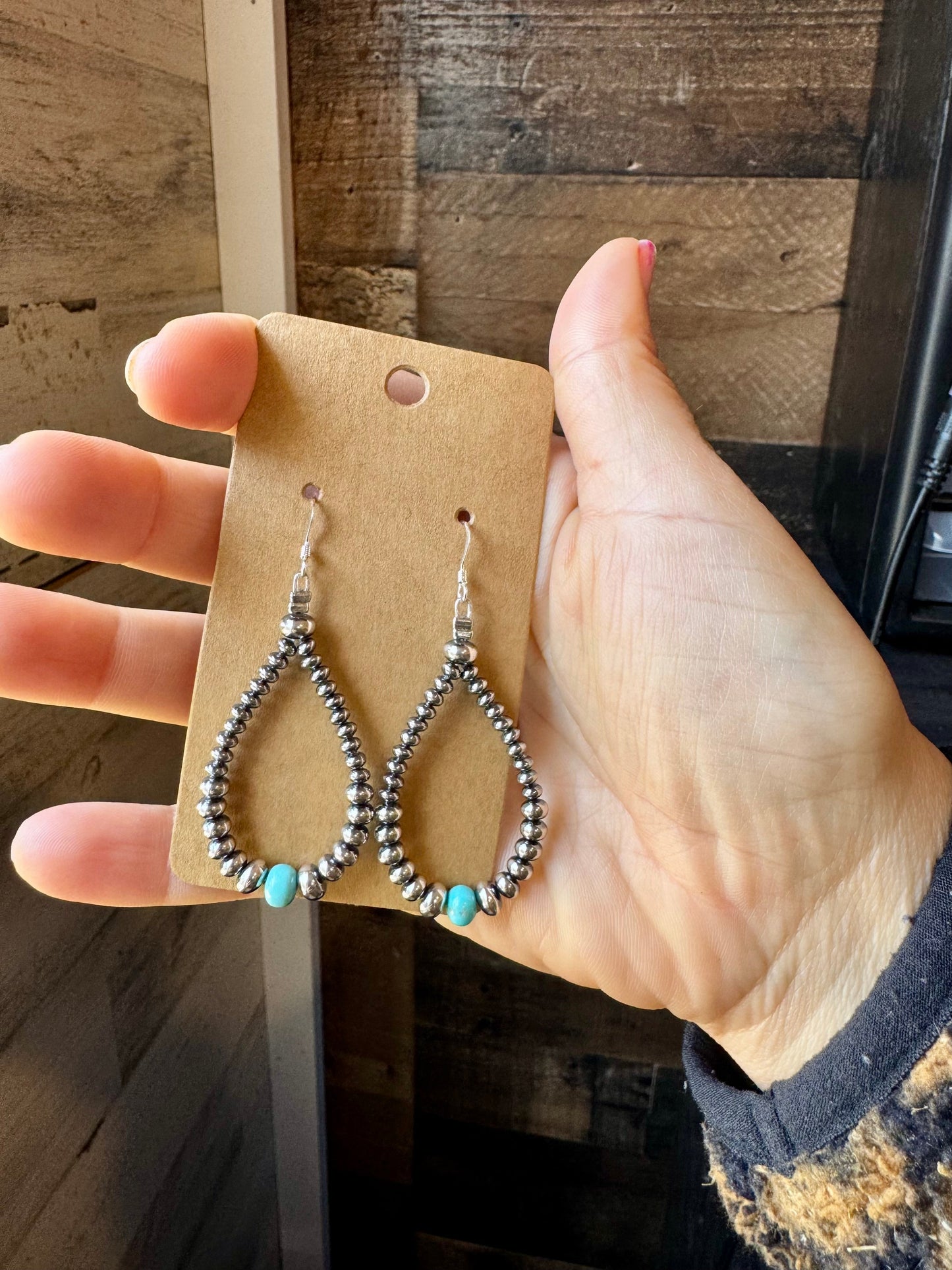 Smaller Sterling saucer Silver Pearls earrings teardrop - With Turquoise