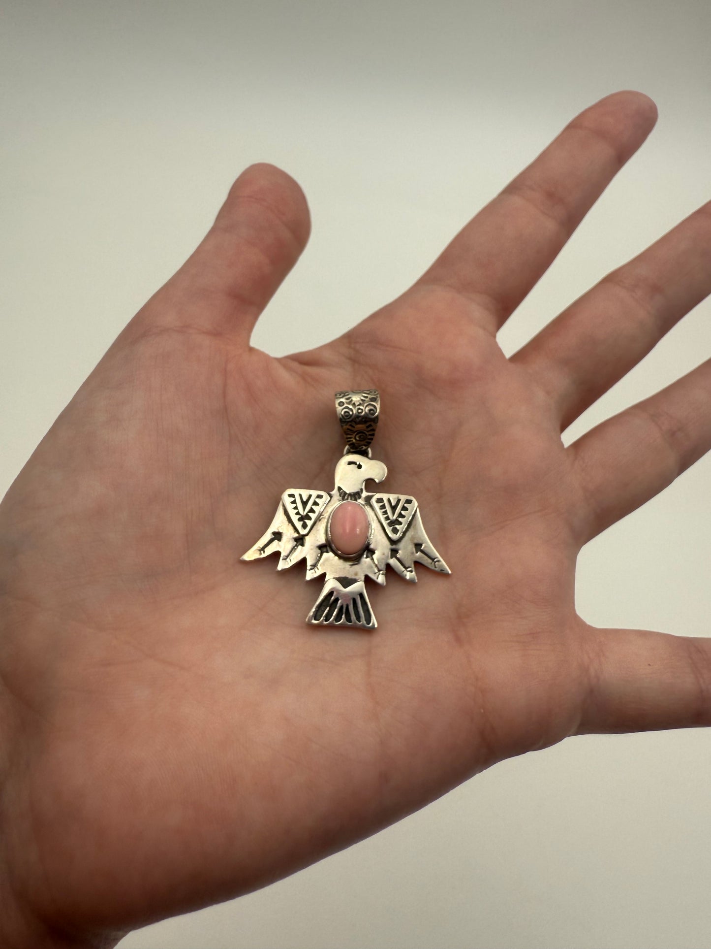 Pink Conch Thunderbird Sterling Silver 925 Pendant