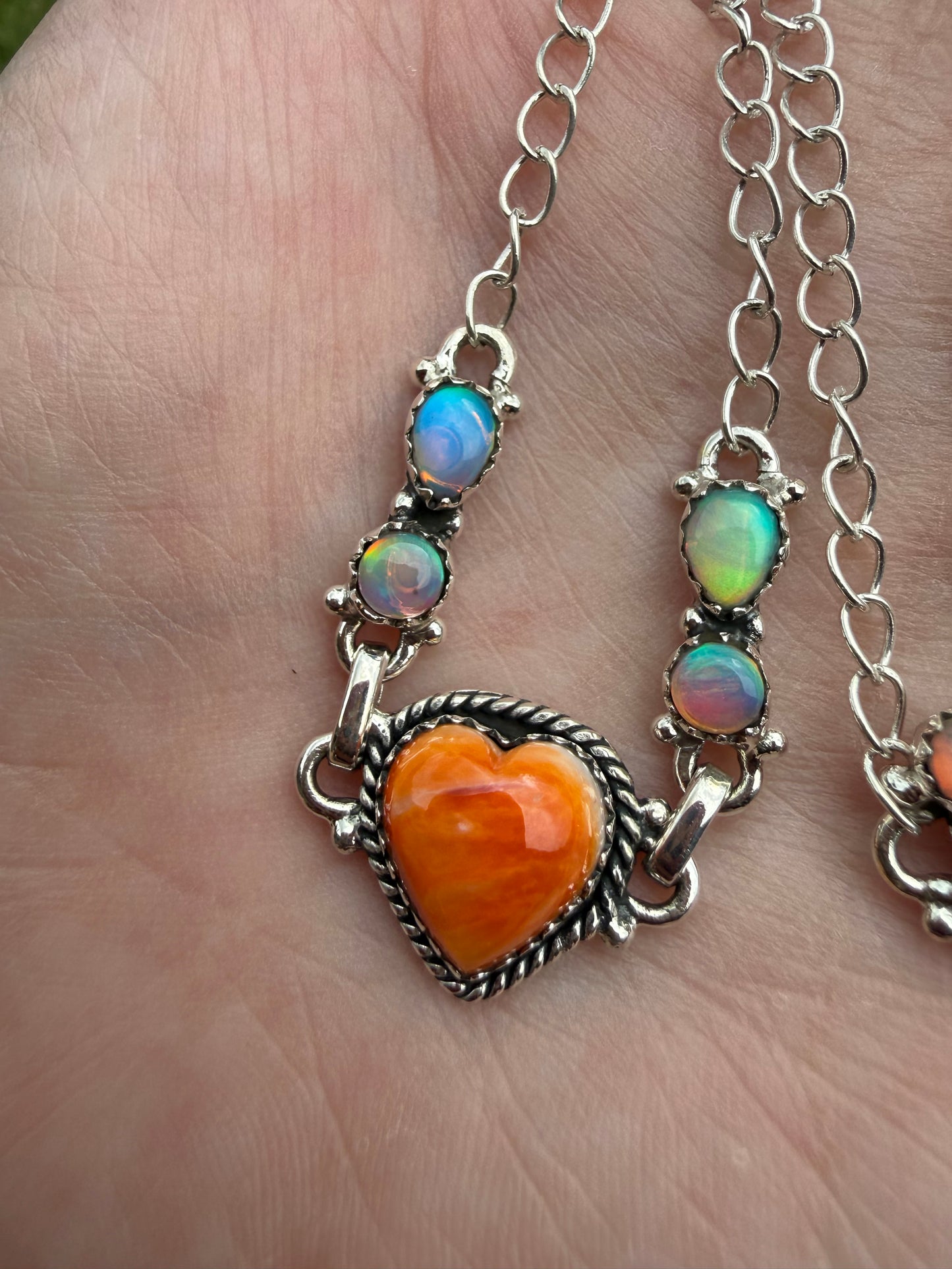 Orange Spiny and Balloon Opal Sterling Silver Adjustable Bracelet