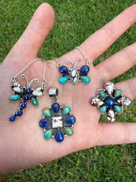 Turquoise Wild Horse And Blue Lapis Unique Combo Necklaces or Ring Or Pendant