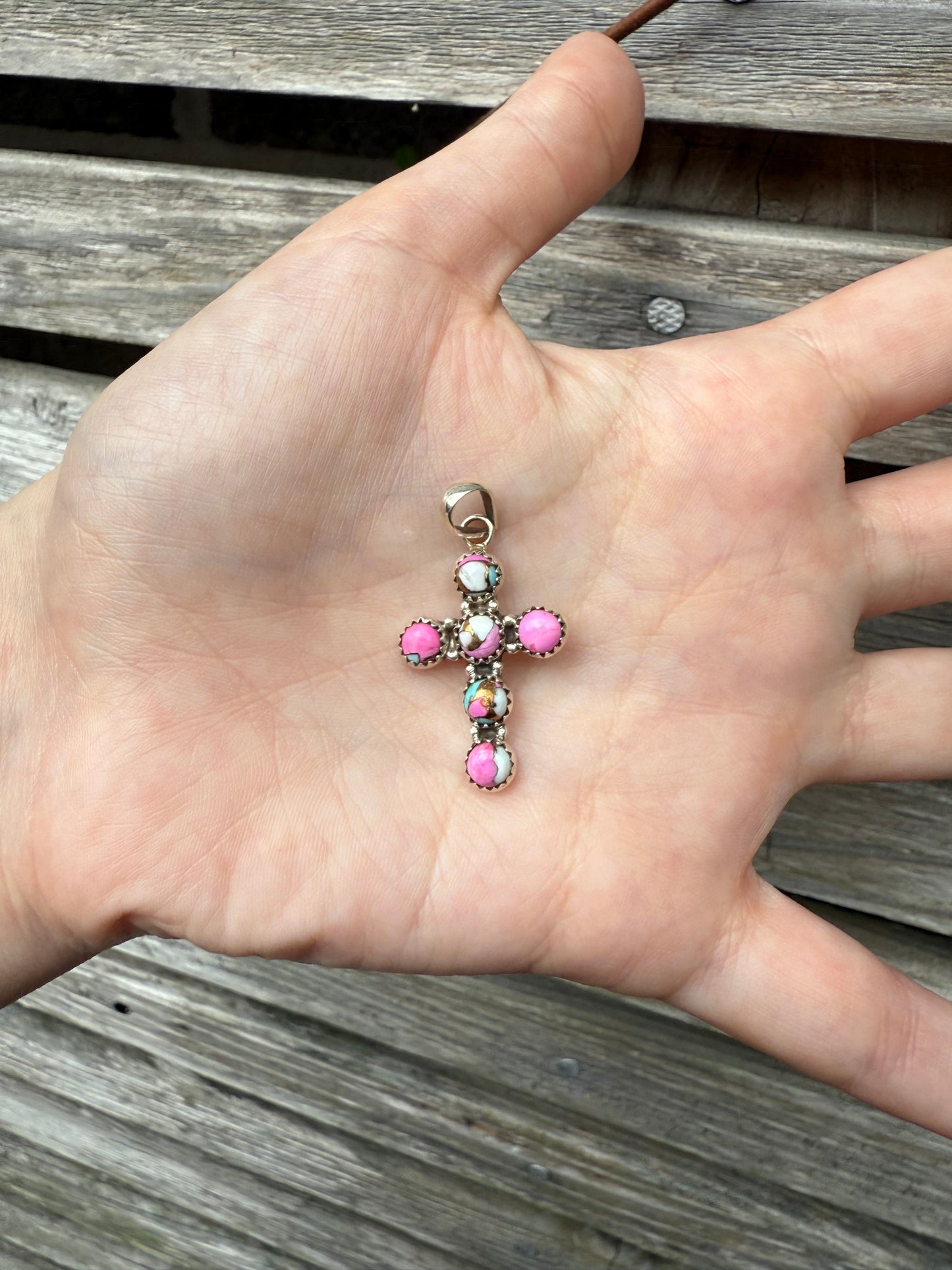 Cotton Candy Turquoise Sterling Silver Cross Pendant