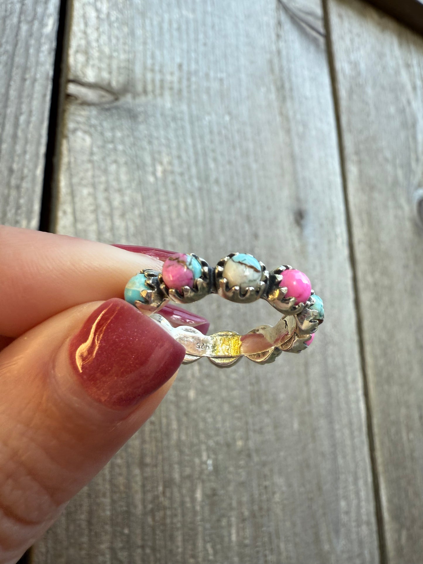Cotton Candy Turquoise Infinity Sterling Silver Ring