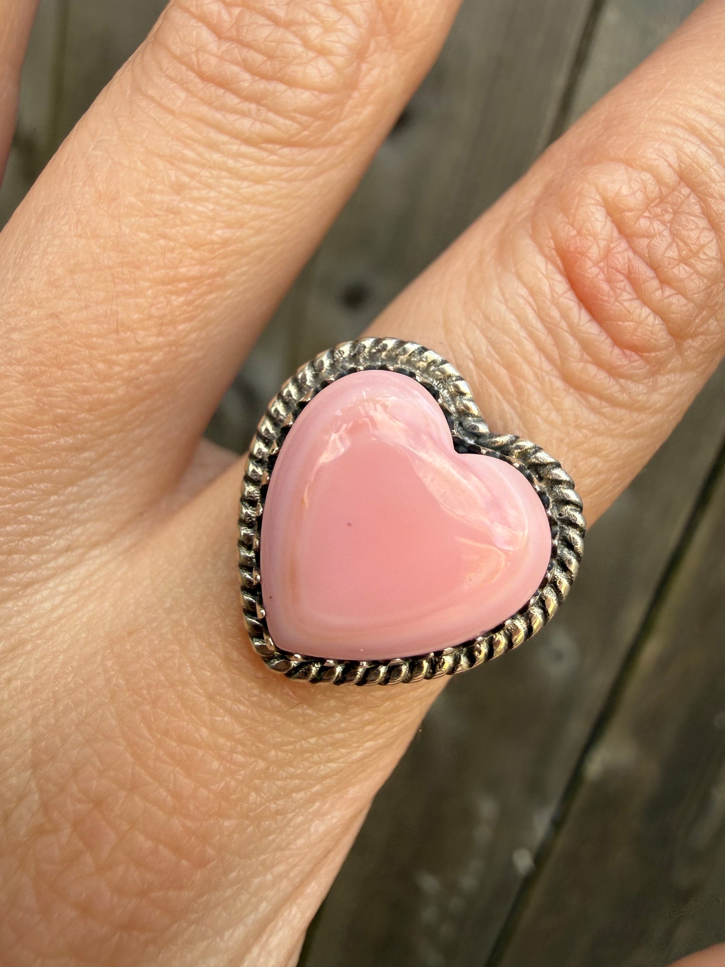 Pink Conch Heart Sterling Silver Ring - Size 7