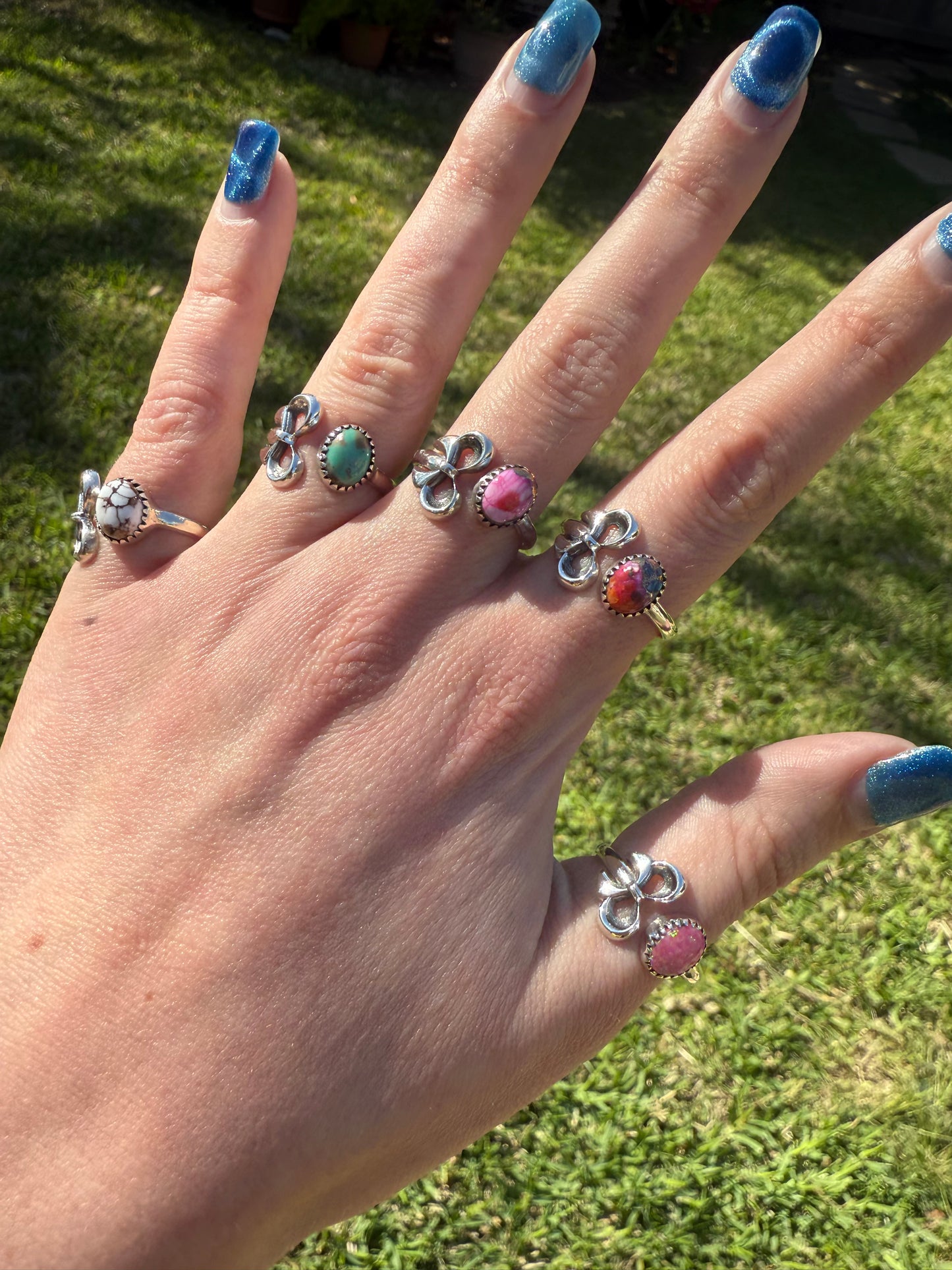 Bow Floater With Gemstone Sterling Silver Rings