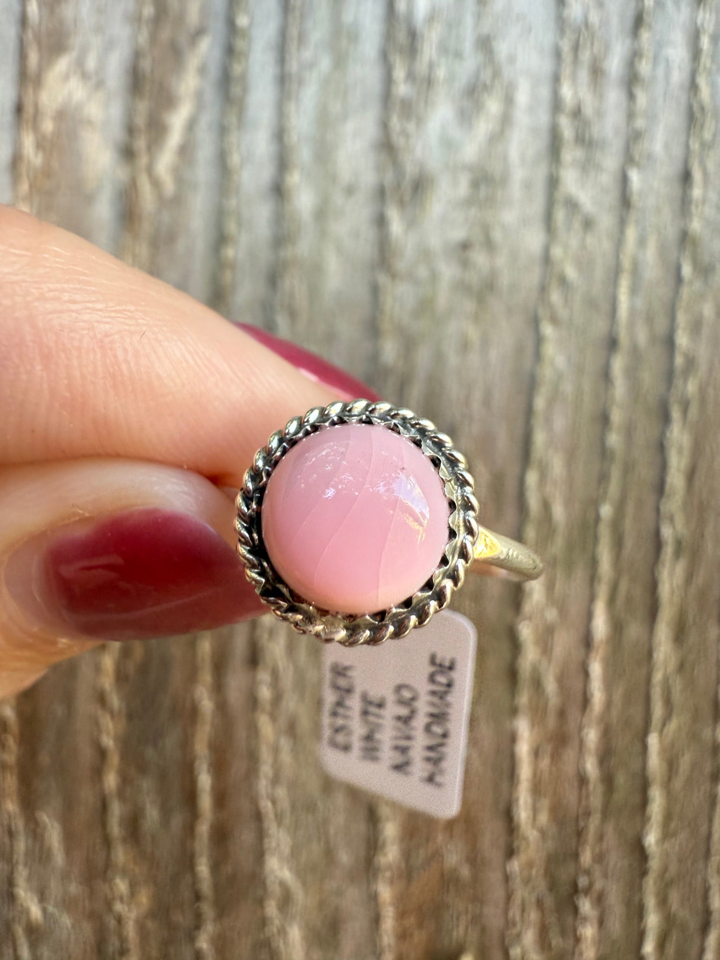 Navajo Pink Conch Esther White Sterling Silver Ring -Size 7.5