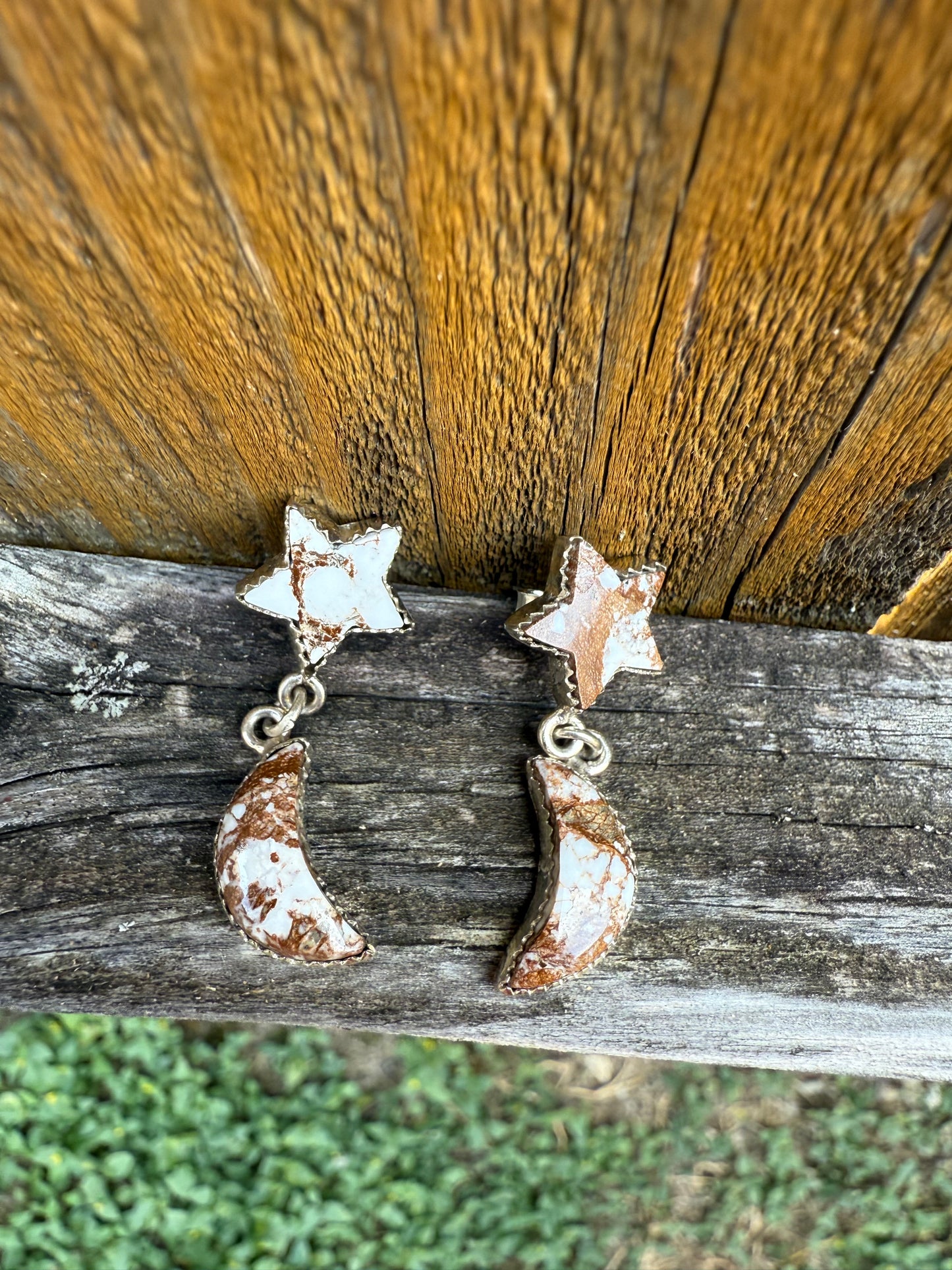 Wild Horse Star and Moon Sterling Silver Gemstone Earrings