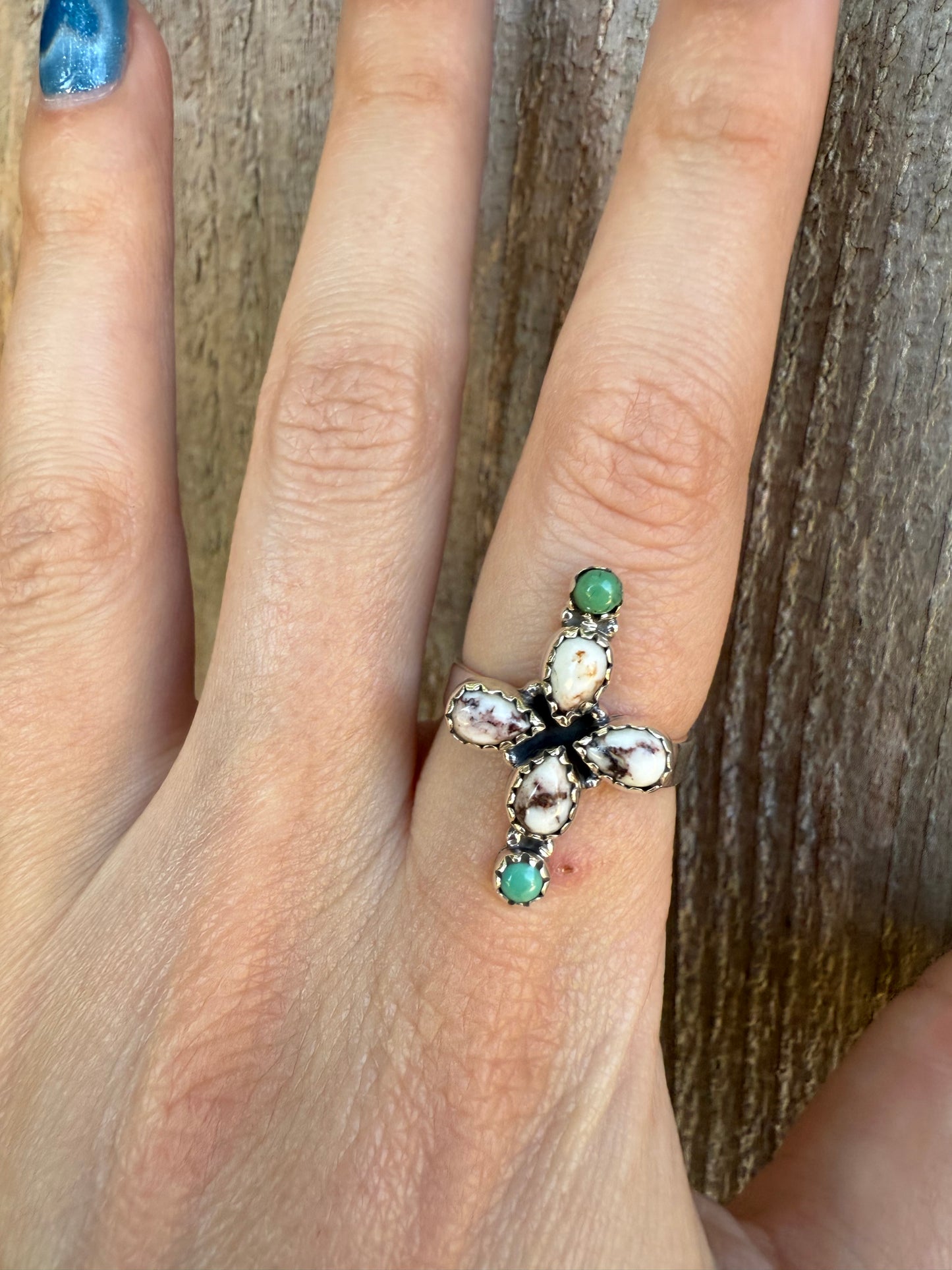 Kingman and Wild Horse Cross Sterling Silver AdjustableRing