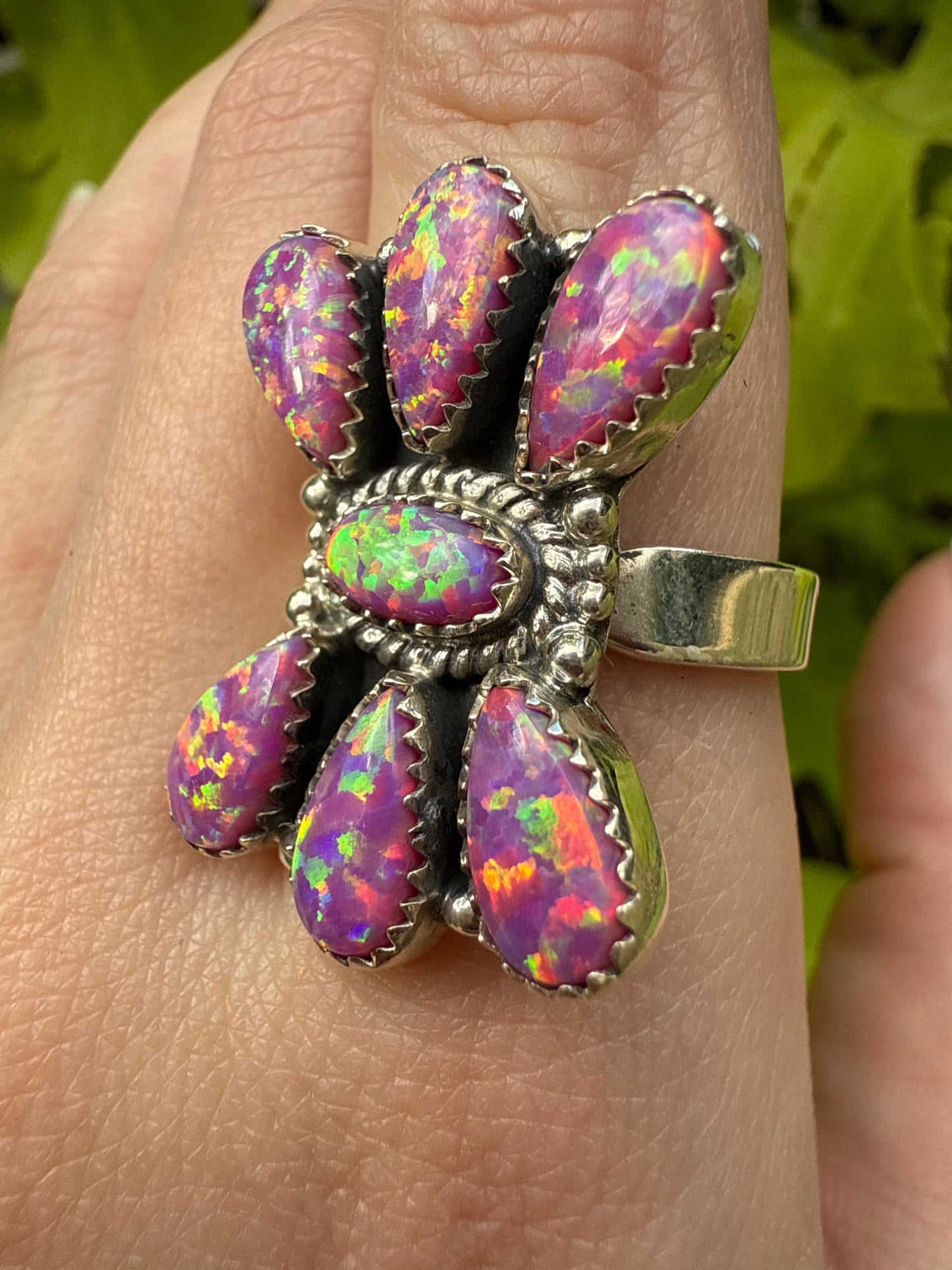 Hot Pink Balloon Opal Sterling Silver Adjustable Ring