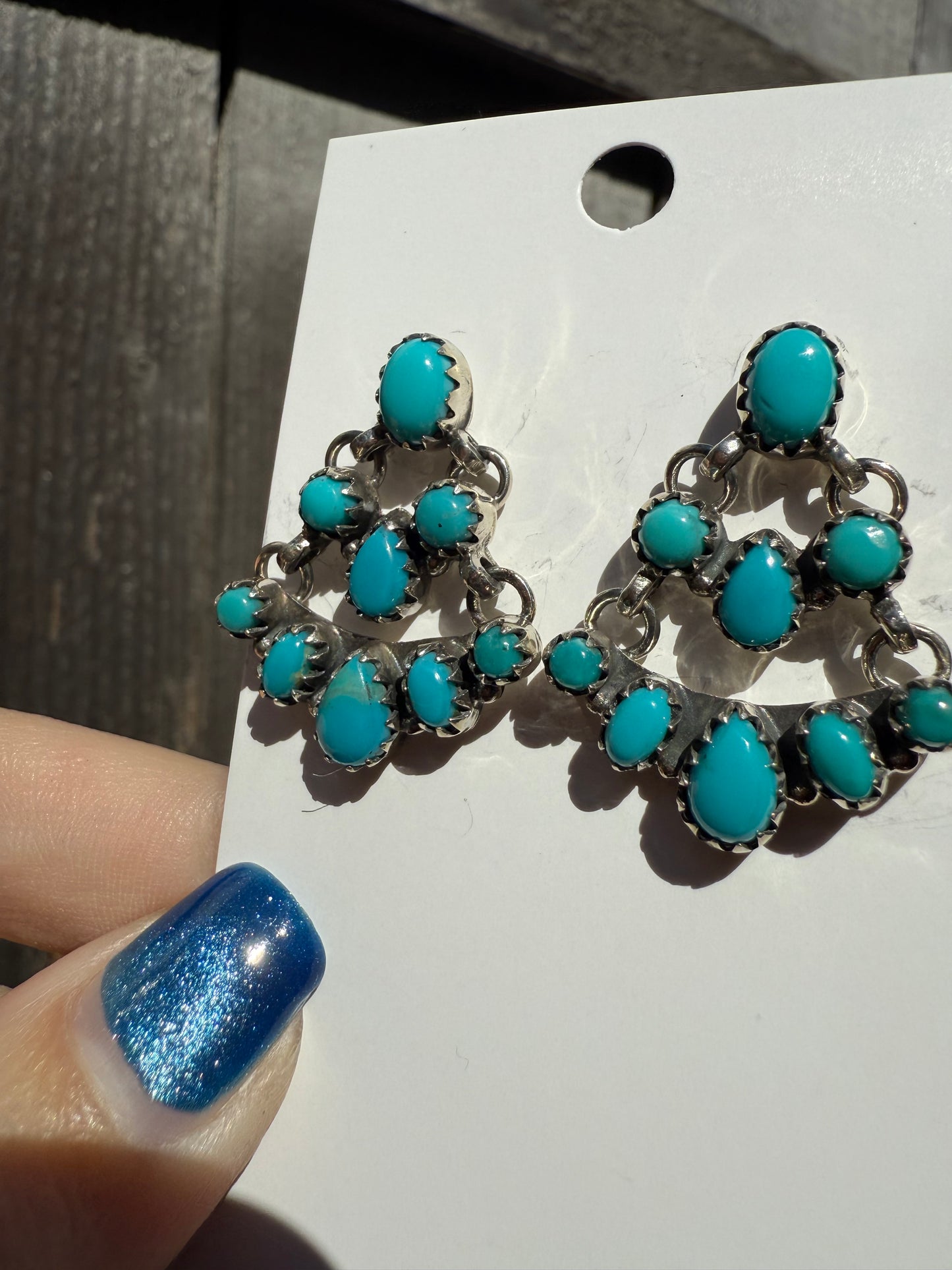 Kingman Turquoise Chandelier Sterling Silver Earrings
