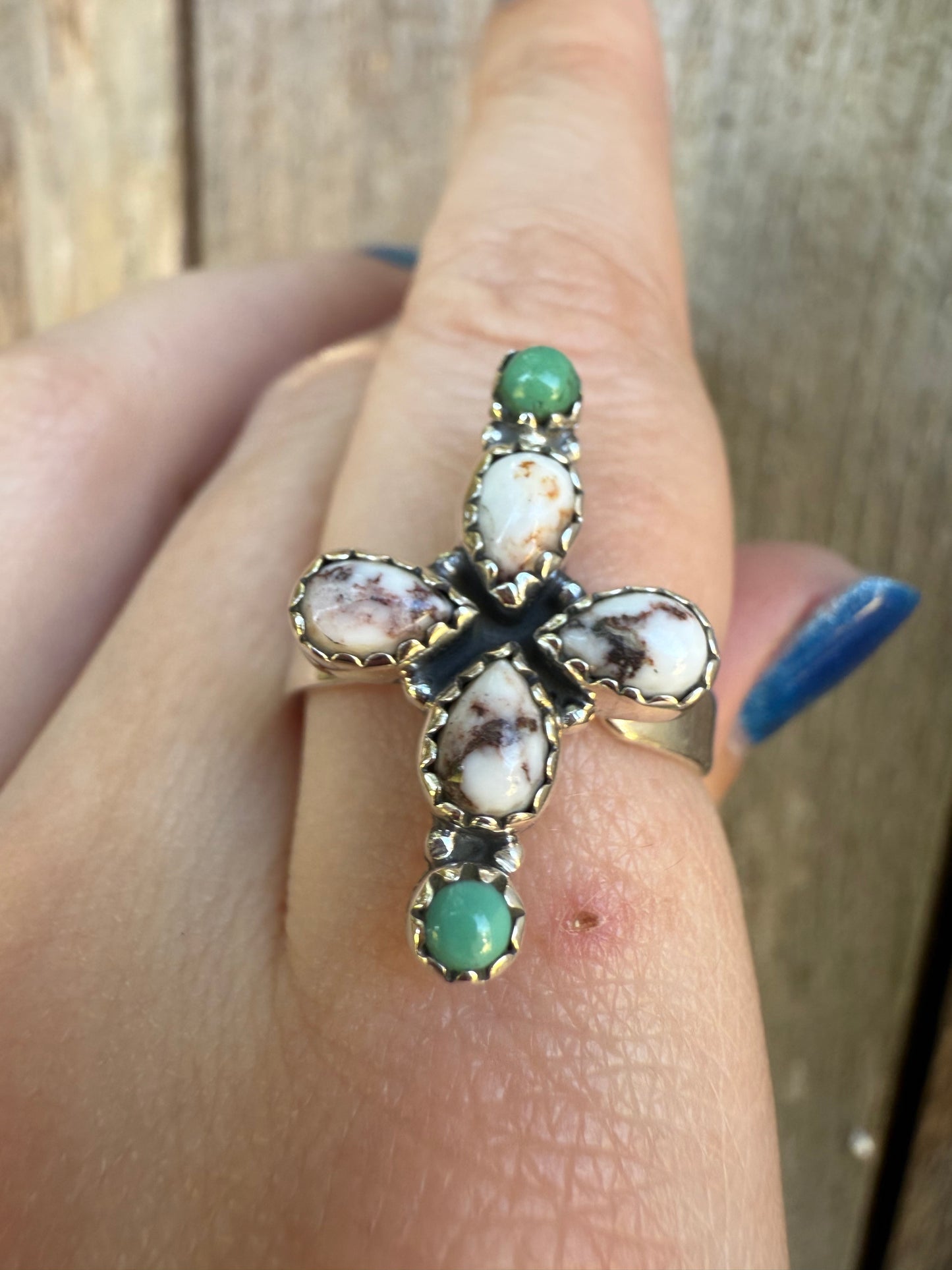 Kingman and Wild Horse Cross Sterling Silver AdjustableRing