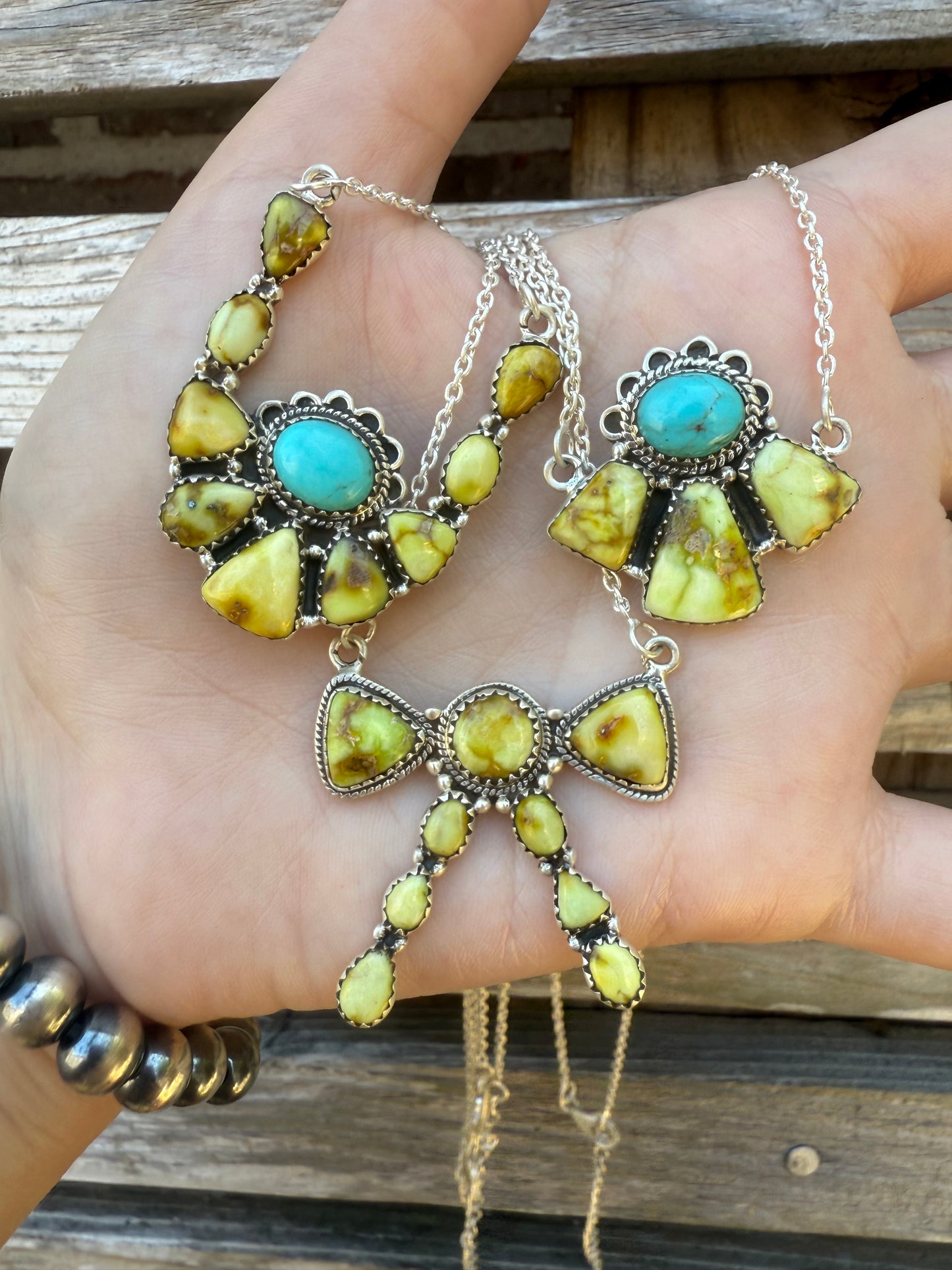 Palomino and Kingman Turquoise Sterling Silver Necklaces