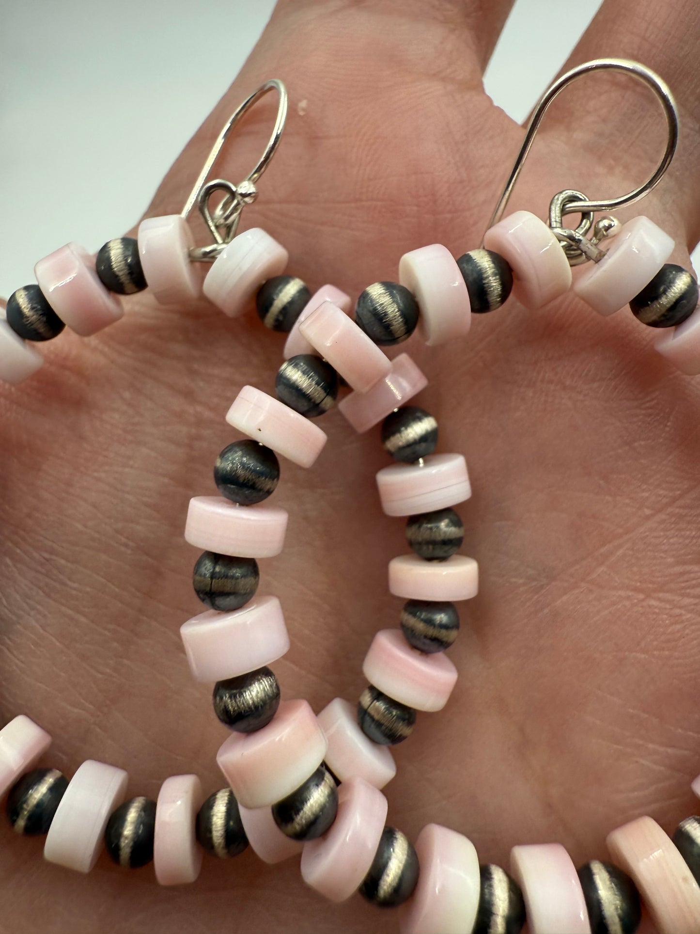 Pink Conch and Desert Pearl Sterling Silver 925 Hoop Earrings
