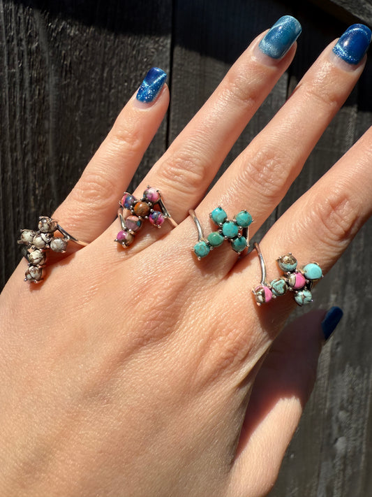 Cluster Cross Sterling Silver Gemstone Ring