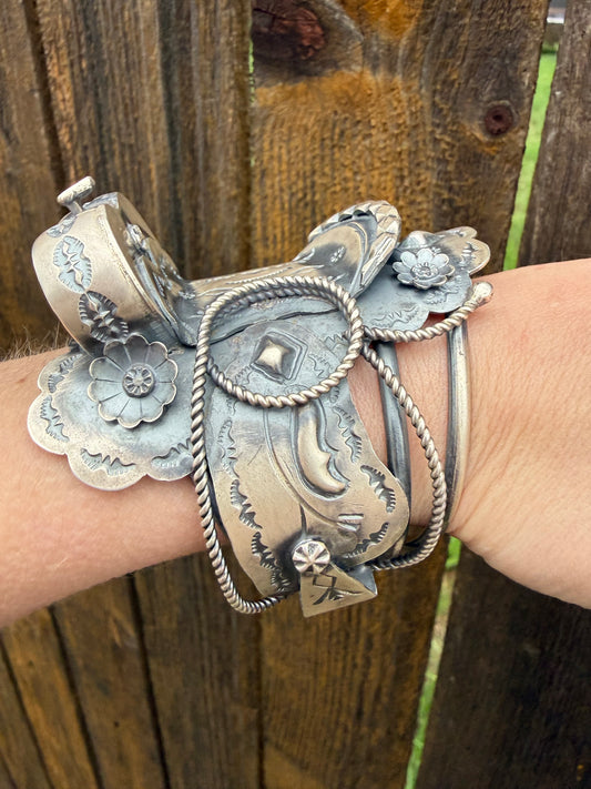 Navajo Saddle Sterling Silver Cuff By Tim Yazzie