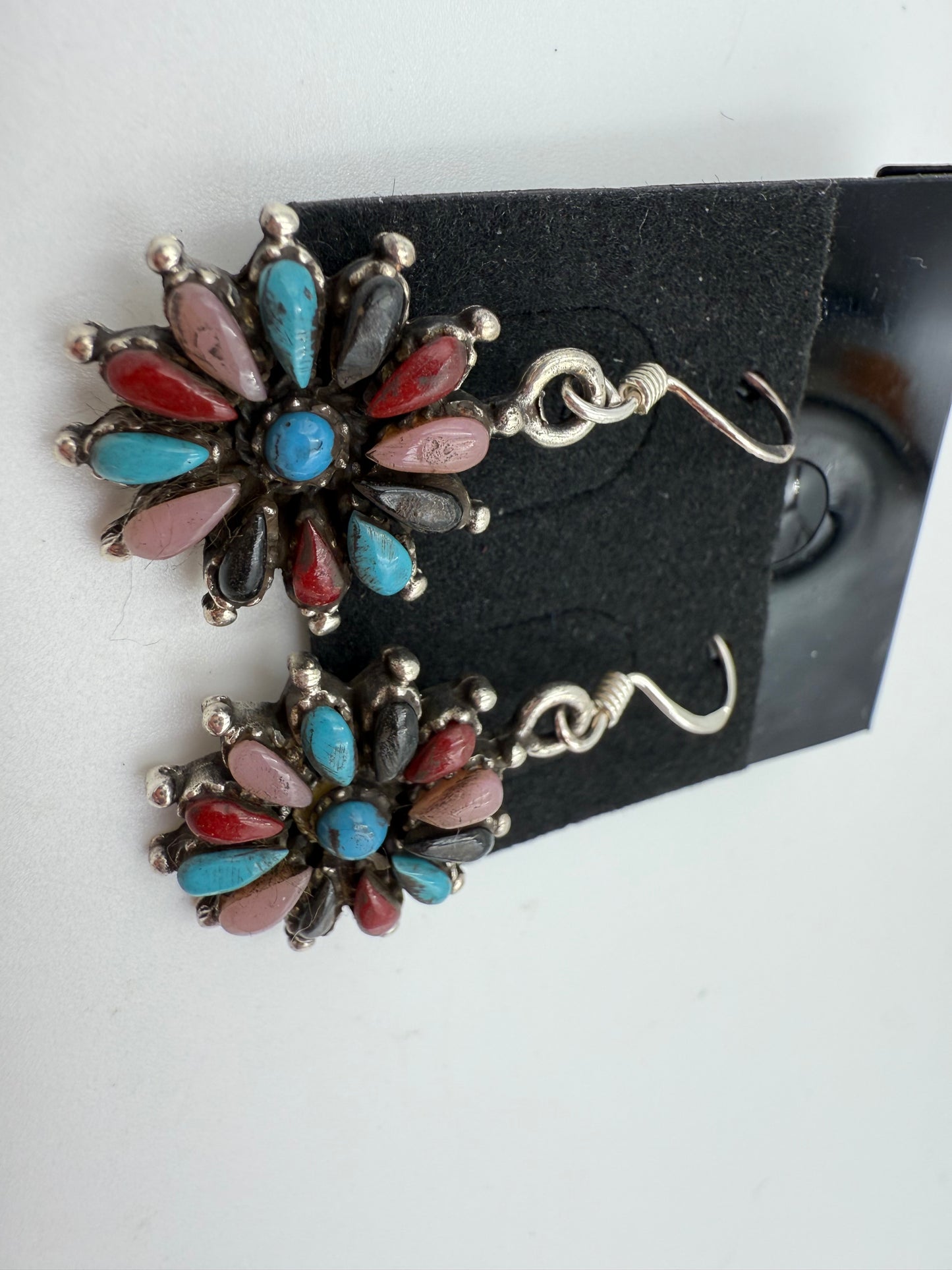 Multicolor Turquoise Needle Point Flower Earrings