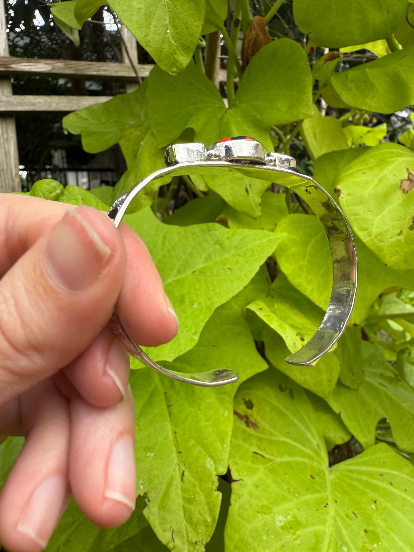Red and Black Checkered Sterling Silver 925 Cuff
