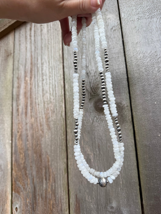 Rainbow Moonstone and Desert Pearls Sterling Silver 18-20 Inch Necklace