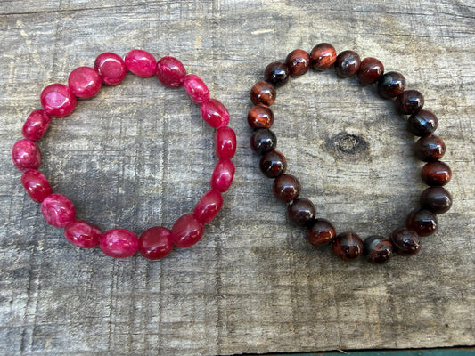 Red Tigers Eye Round or Ruby Agate Gemstone Bracelet