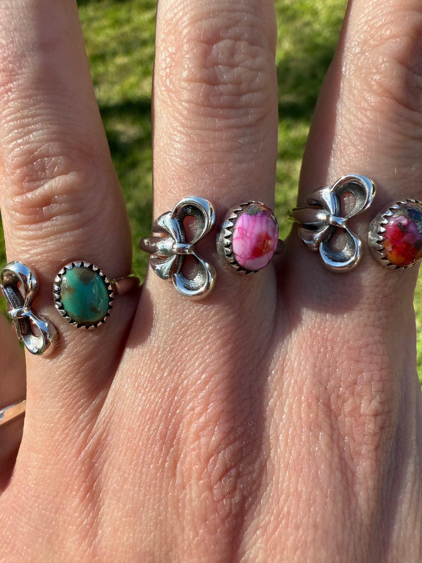 Bow Floater With Gemstone Sterling Silver Rings