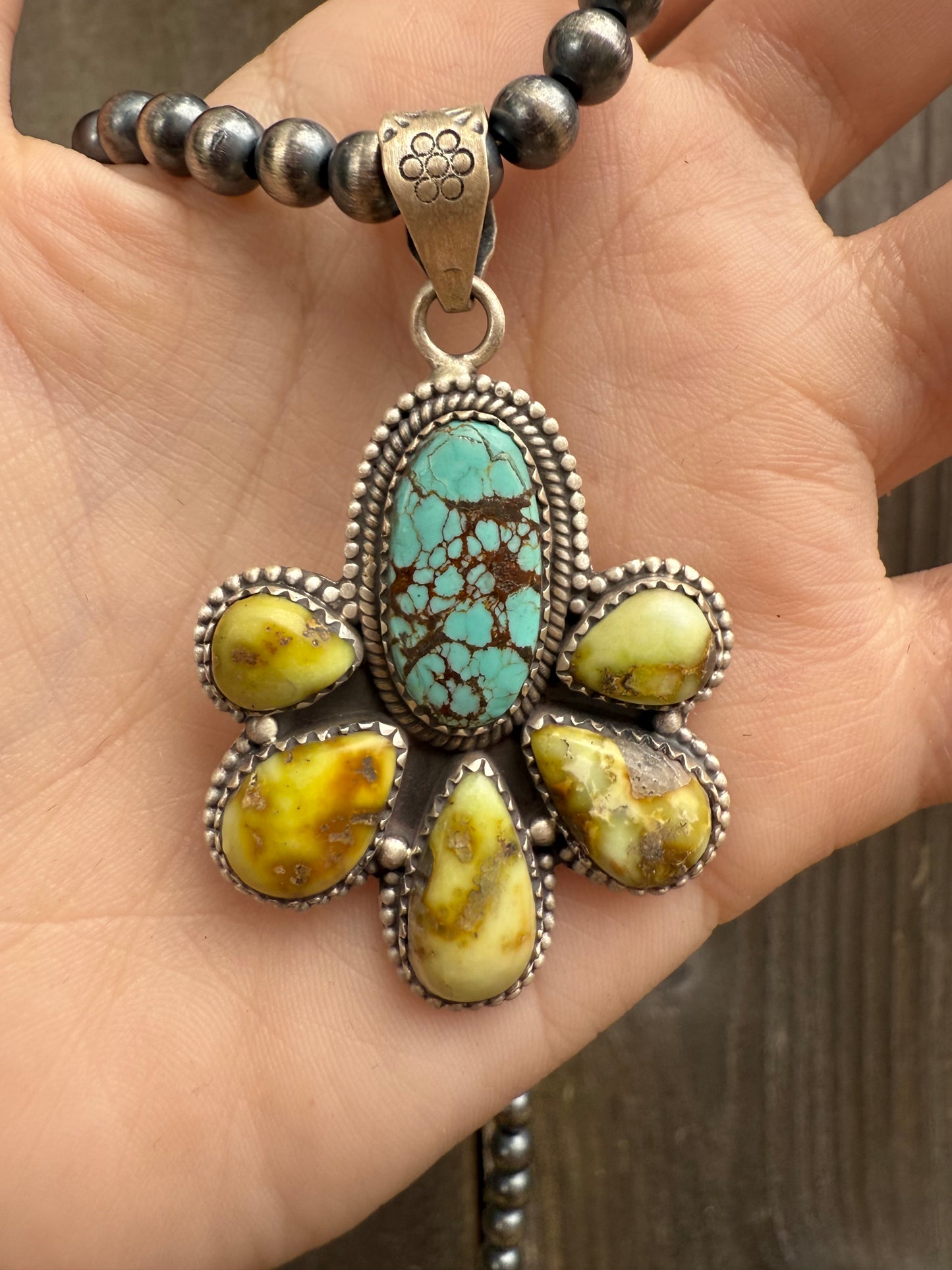 Mine 8 and Palomino Flower Cluster Sterling Silver Pendant