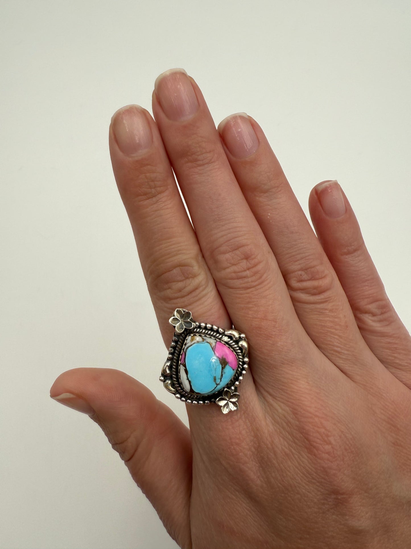Cotton Candy Turquoise Sterling Silver Adjustable Ring