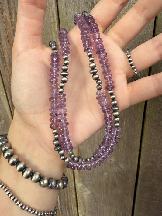 Amethyst and Desert Pearl Sterling Silver 18-20 Inch Necklace