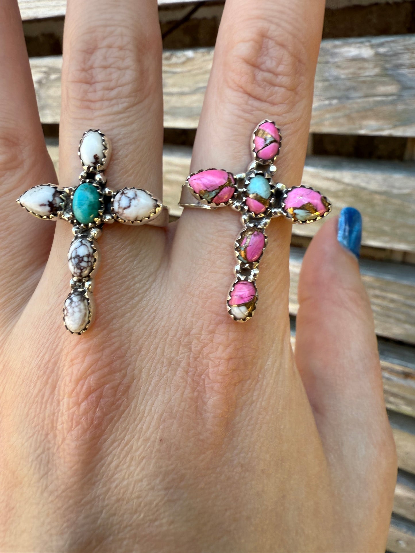 Cross Turquoise Sterling Silver 925 Adjustable Rings