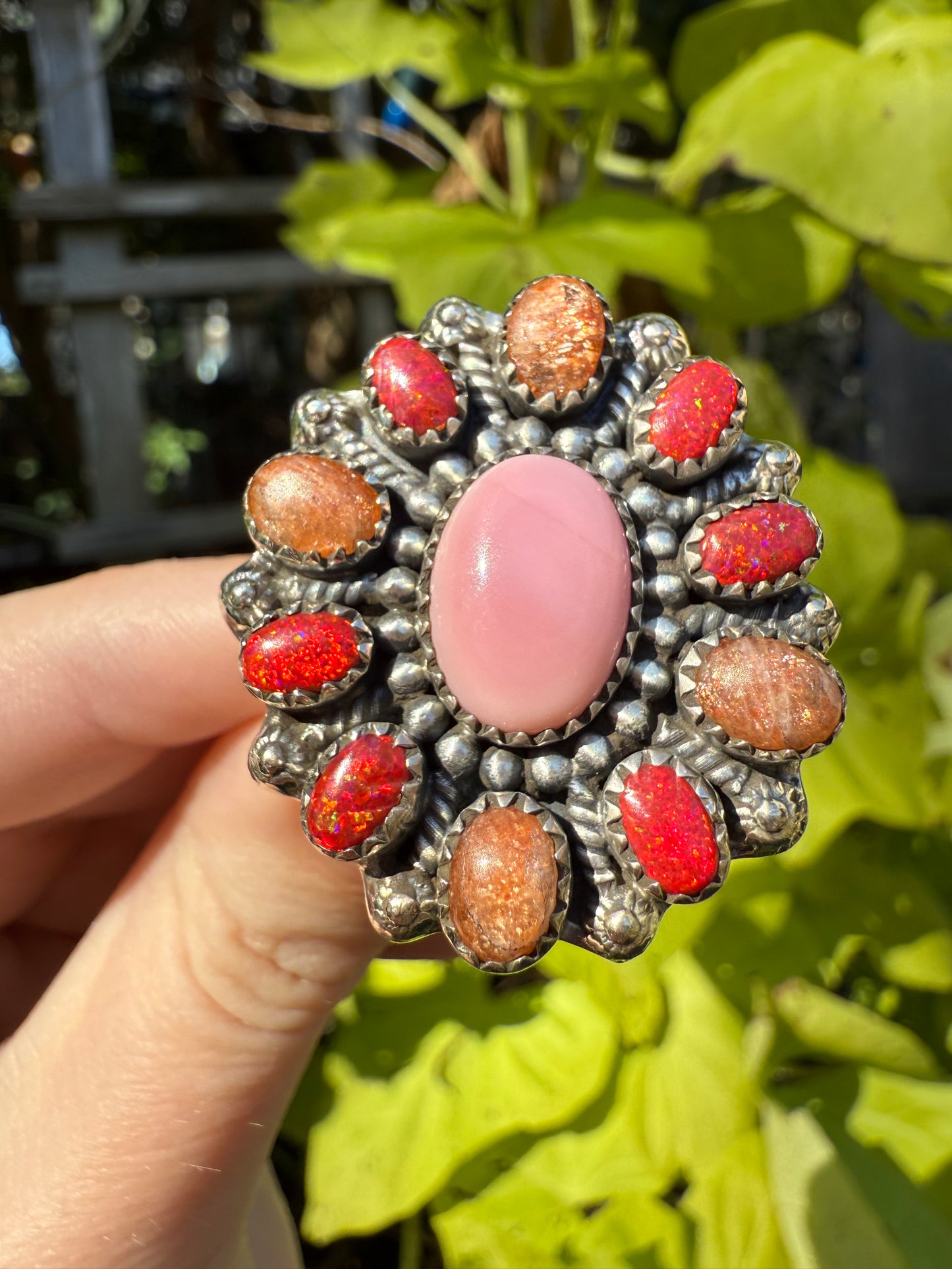 Pink Conch Statement Sterling Silver Balloon Opal Rings