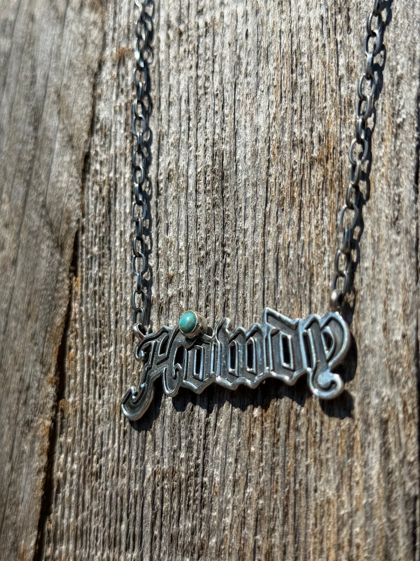 Sterling Silver 'Howdy' Necklace with Turquoise Accent