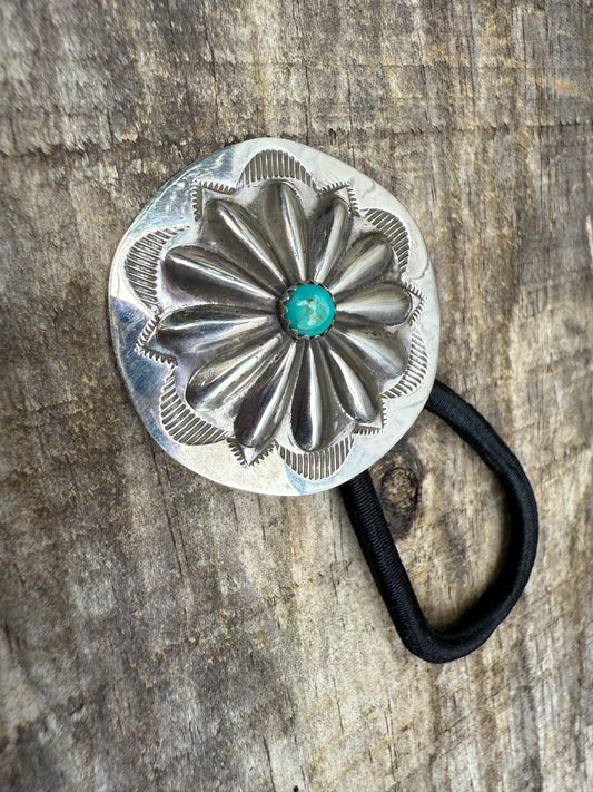 Navajo Concho Turquoise Sterling Silver Hair Tie