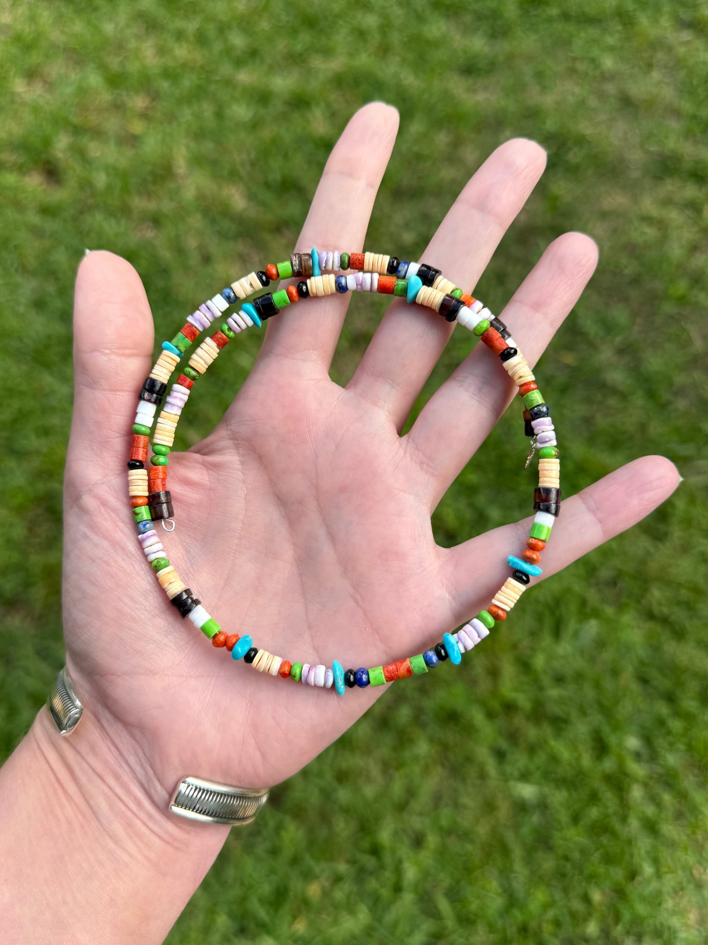 Navajo Multi Color Stone Choker Memory Wire Necklace