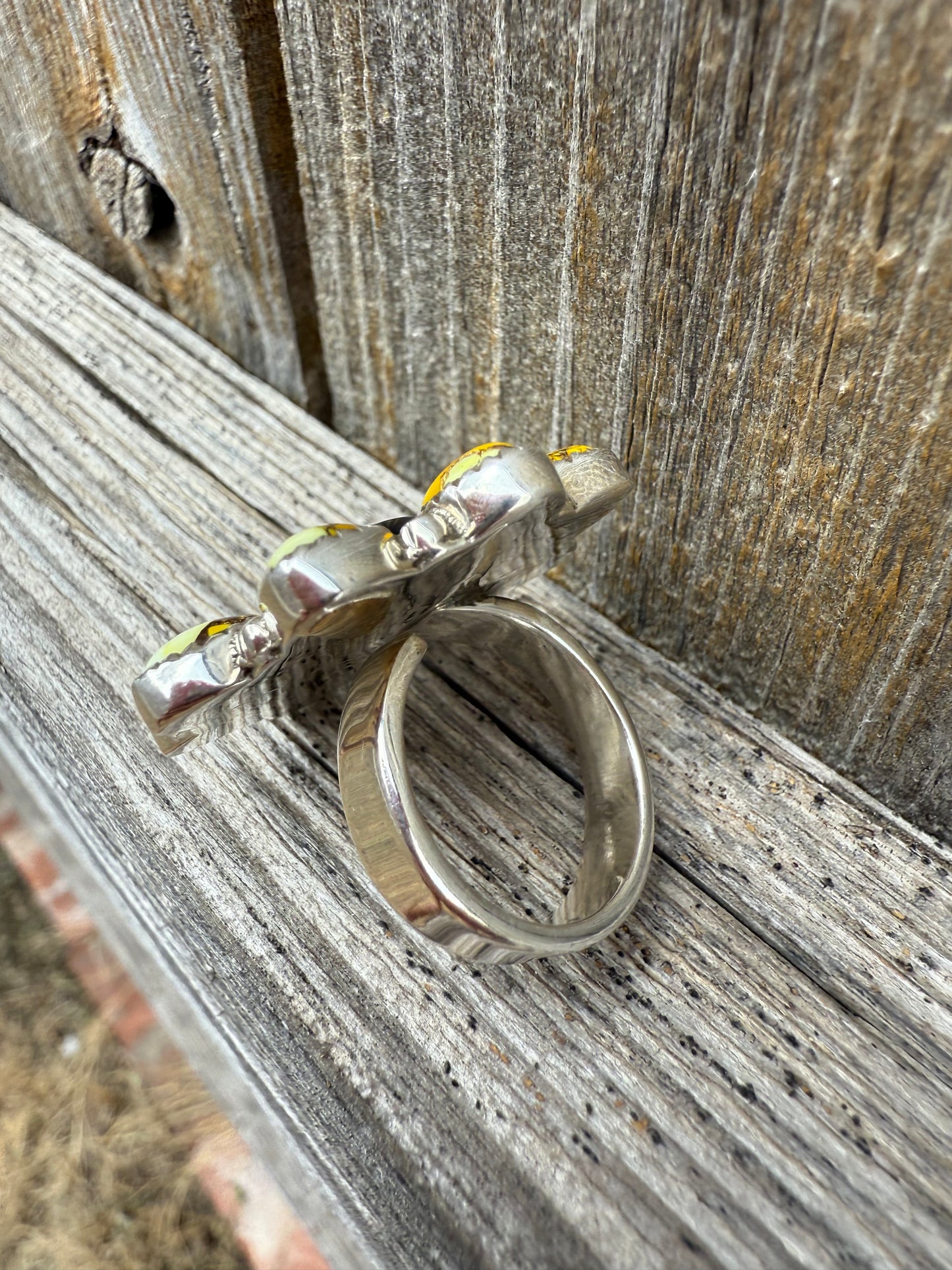 Honey Dahlia & Black Onyx Gemstone Sterling Silver Size 7 Adjustable Ring
