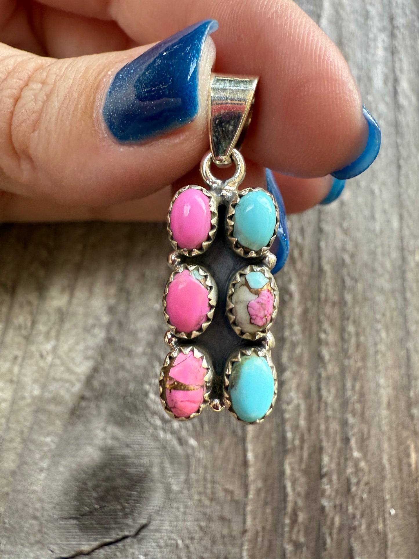 Cotton Candy Double Stack Bar Sterling Silver Pendant Necklace