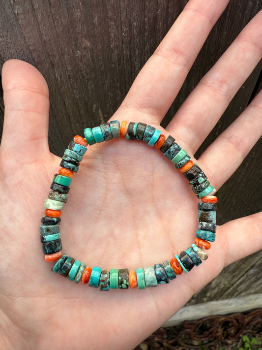 Turquoise and Spiny Oyster Orange Bracelet