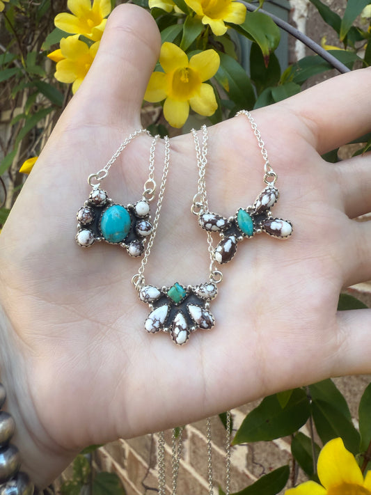 Turquoise and White Buffalo Sterling Silver Necklace