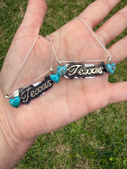 Navajo Texas And Turquoise Plate Sterling Silver Necklace