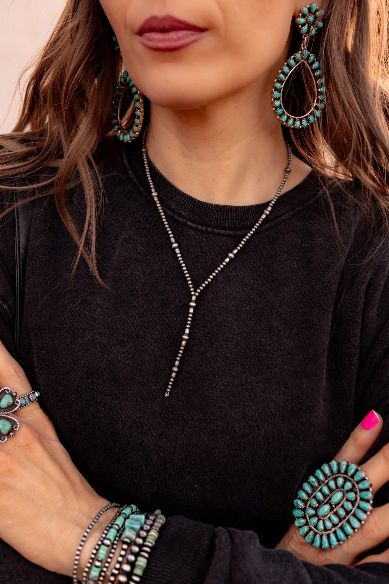 Desert Pearl Lariat Sterling Silver 925 Necklace - ANGELINA