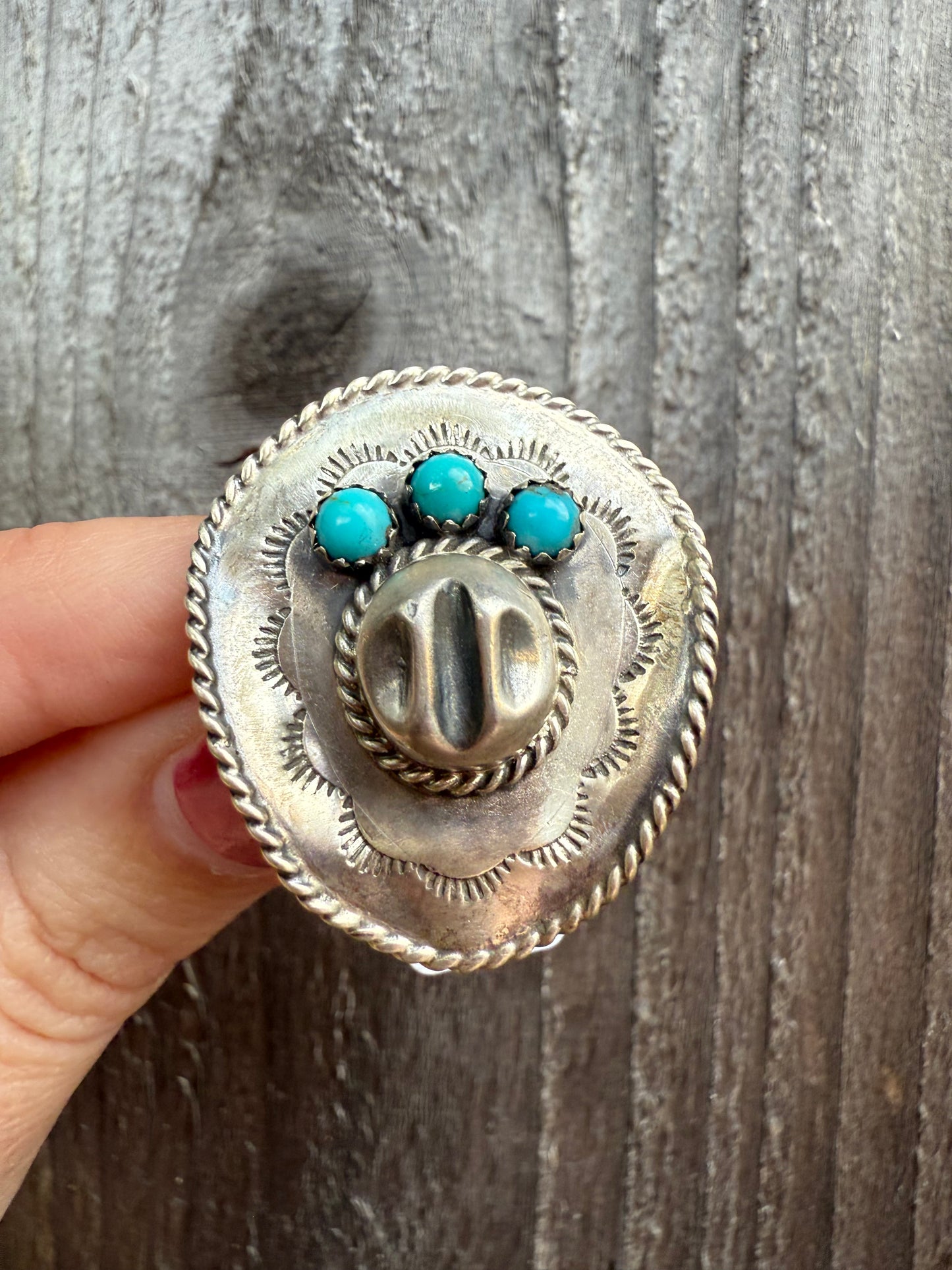 Navajo Turquoise Cowboy Hat By Bobby Platero Sterling Silver Pendant and Ring
